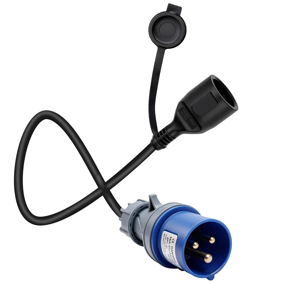 Adaptador CEE, 3 Pines Enchufe CEE a toma Schuko, Adaptador Enchufe Sutocaravana con Cable de 60cm H07RN-F3G 2,5 mm², Resistente al agua IP44, 250V 16A Adaptador CEE para Camping y Autocaravana