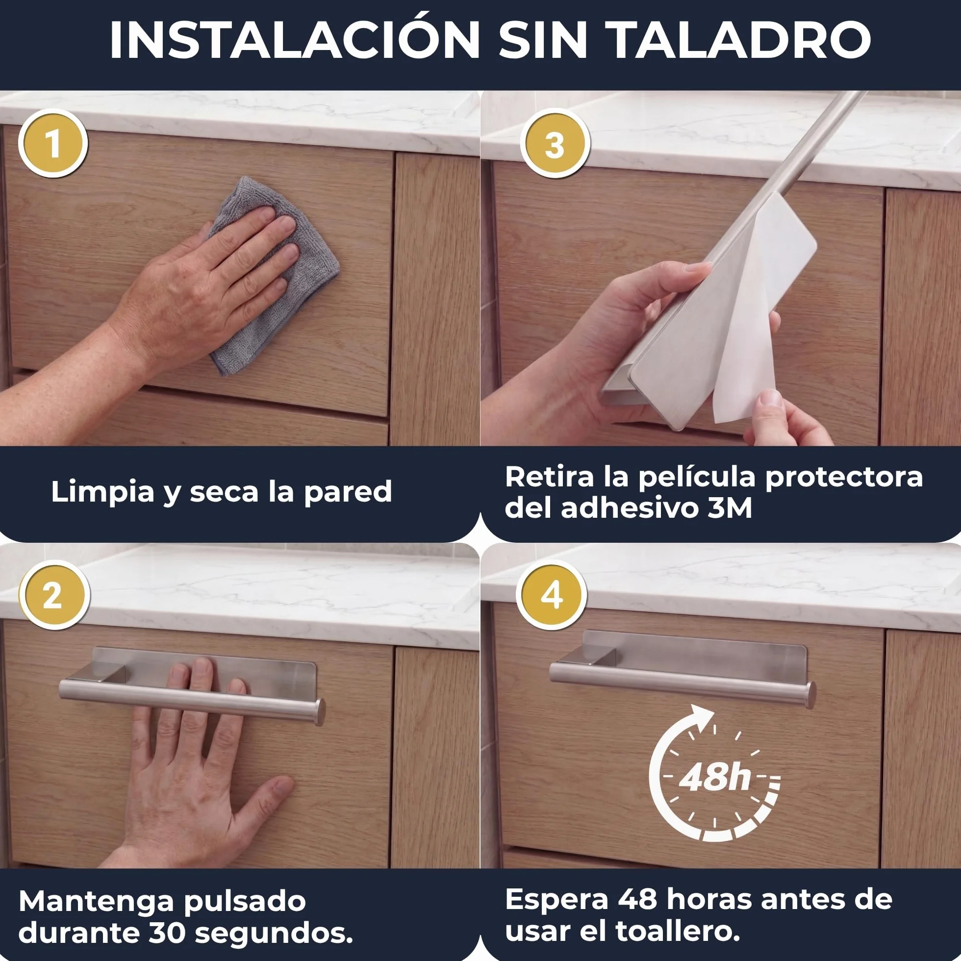 Toalleros de Baño sin Taladro Extensible 25-39 cm Acero Inoxidable 304 Adhesivo