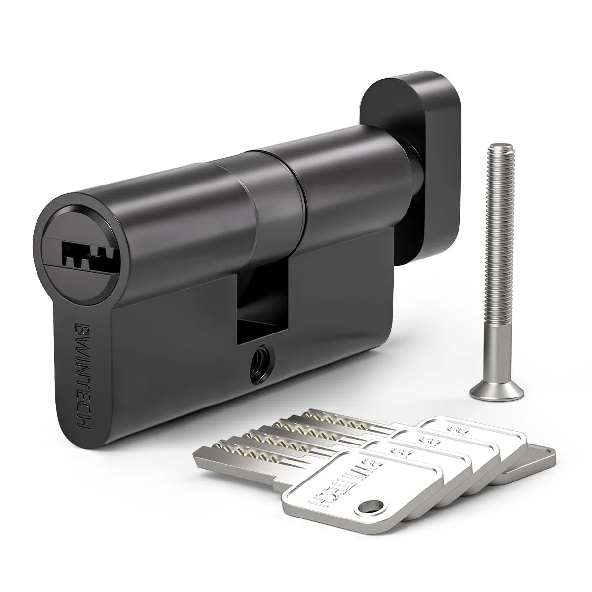 Bwintech 1 pieza 30T/30mm Euro Latón Cilindro, 60mm Thumbturn/Key Barrel Lock con 5 llaves de latón horizontales, tiene antirrobo, antiperforación, antigolpes, antigolpes, negro