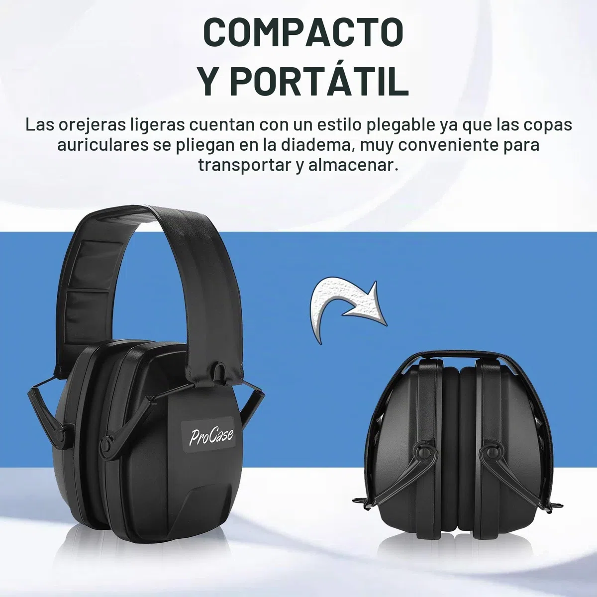Procase Orejeras Profesionales de Reducción de Ruido, SNR 34 dB Cascos Ajustables Antiruidos para Disparos, Orejeras con Bloqueo de Sonido para Caza, Maquinaria de Construcción, Trabajo, Siega -Negro