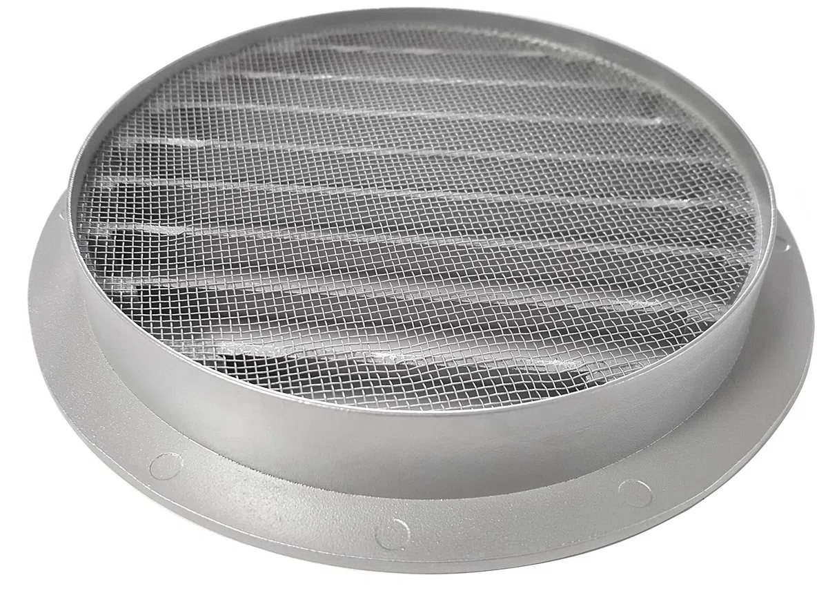 Rejilla de aireación (DN: 100, 125, 150 160 200, aluminio con mosquitera), color negro y gris, Gris
