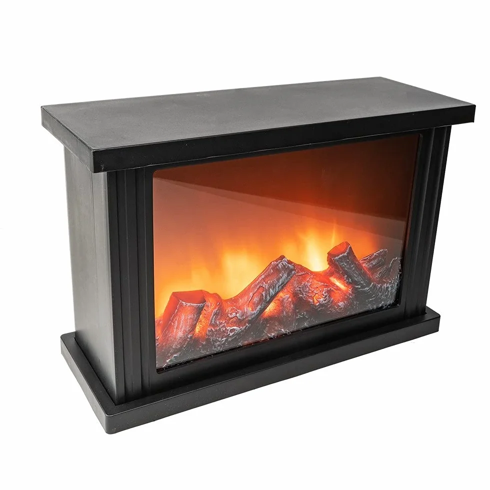 Ideen mit Herz Chimenea LED,Chimenea decorativa,Eléctrica,Funciona con pilas,Sin calefacción,Efecto realista de fuego/llamas,con función de temporizador (6 horas encendido,18 horas apagado)