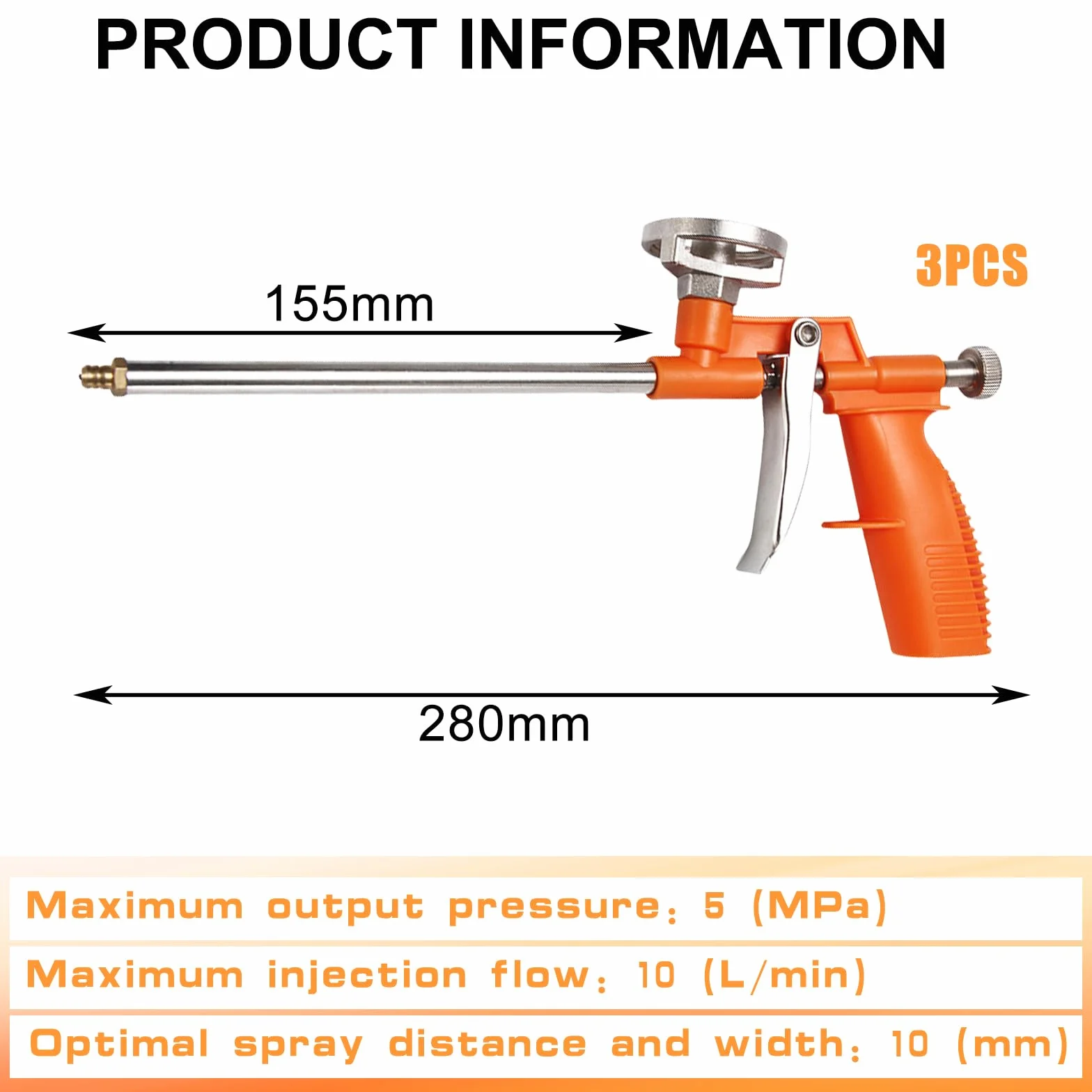 GOMETY - Pistola de espuma de poliuretano, 3 unidades, pistola dosificadora profesional con mango ergonómico de plástico, pistola de espuma de metal para bricolaje y profesional para sellar, sellar,