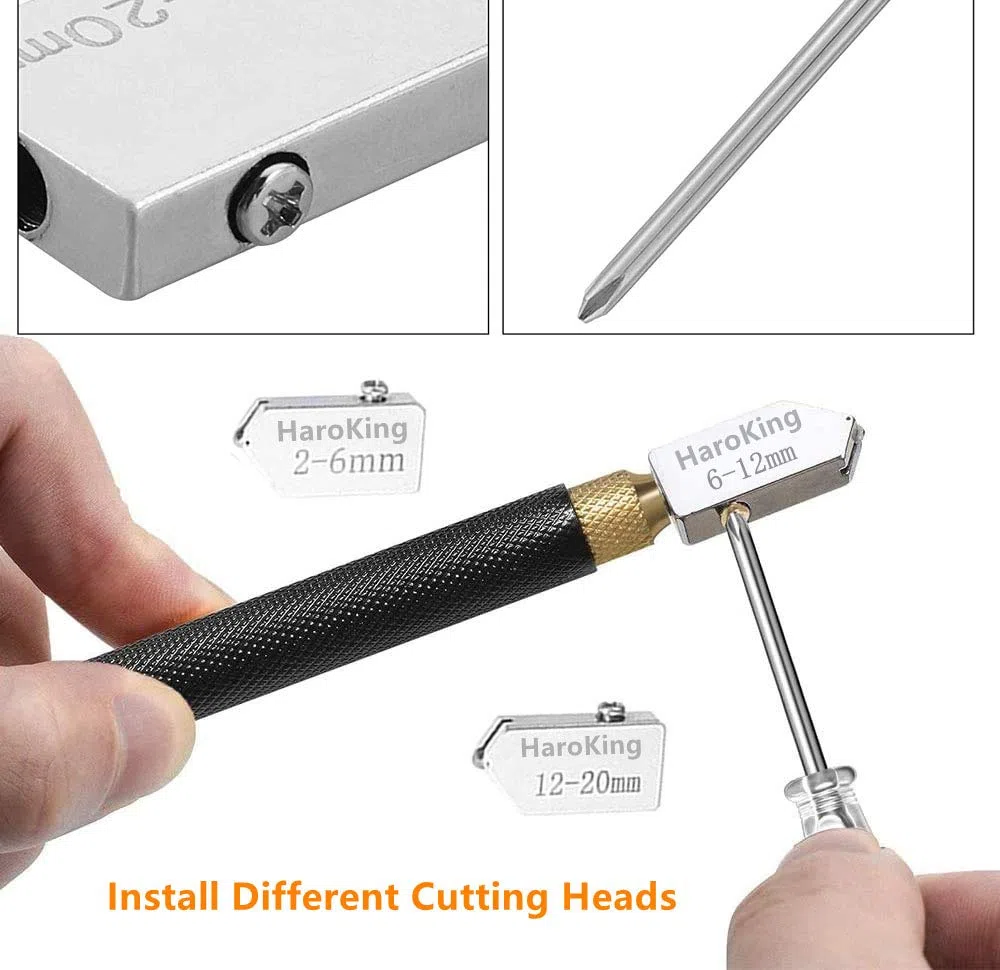 Cortador de Vidrio con Aceite de Corte, Cabezal de Corte de 2 mm-20 mm, Herramienta de Corte de Vidrio Con Punta de Carburo para Mosaico de Vidrio Grueso y Azulejos