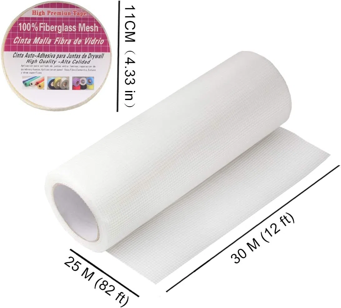 Cinta de Tela Fibra de Vidrio Autoadhesiva Para Reparación y Relleno de Grietas y Juntas - Malla de Tela en Rollo, 30 cm x 25 m