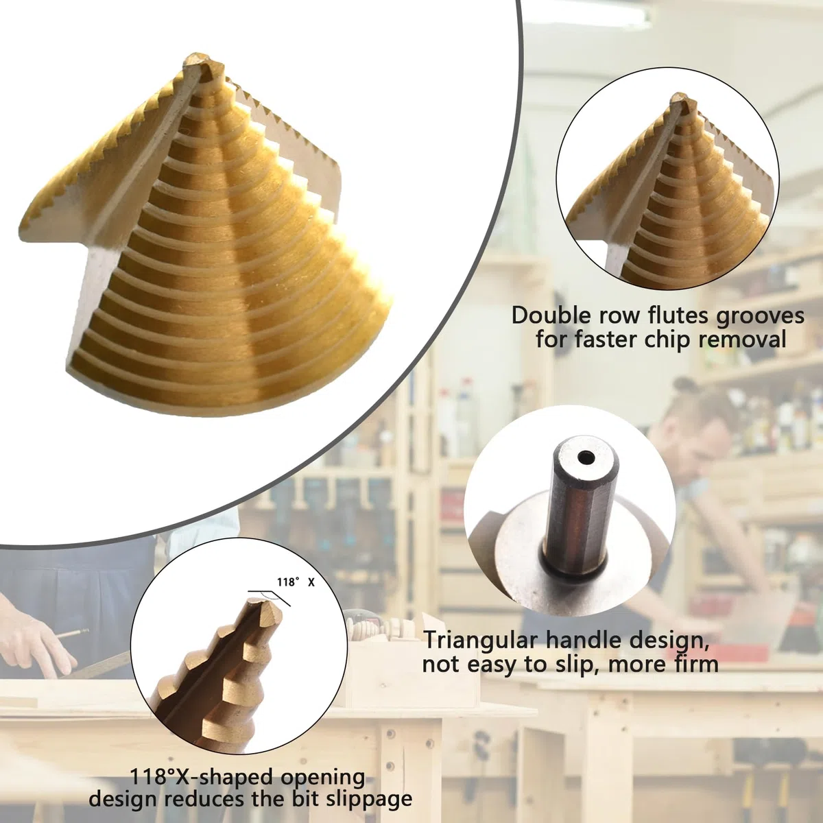 Broca Escalonada Ø 4-52 mm Broca Conica HSS Broca Conica Escalonada con Vástago de 12 mm Ideal para Madera y Plástico, 13 Escalones