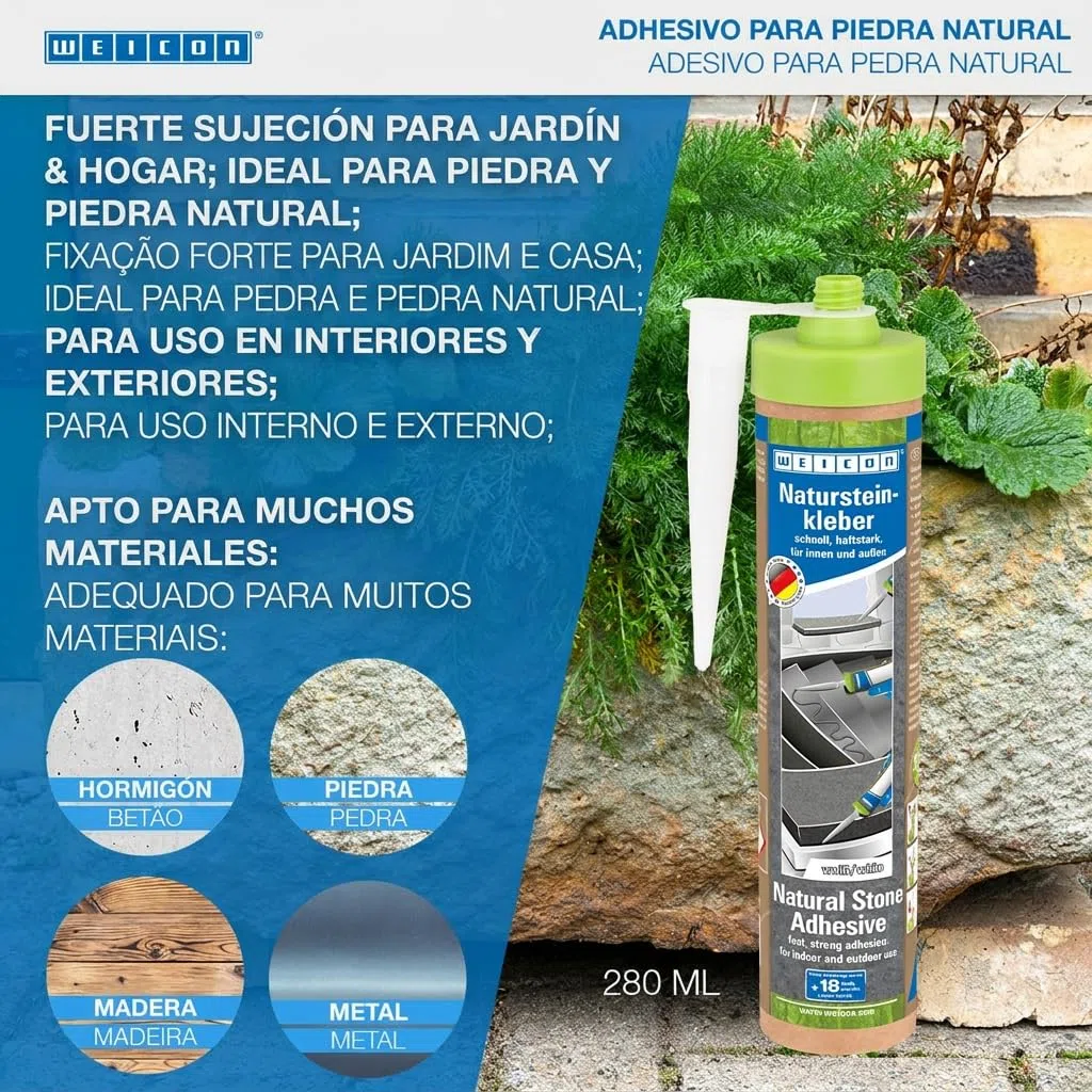 WEICON Adhesivo para Piedra Natural 290 ml, alta adhesión inicial, para todo tipo de piedra, para interior y uso exterior, sin disolventes, blanco