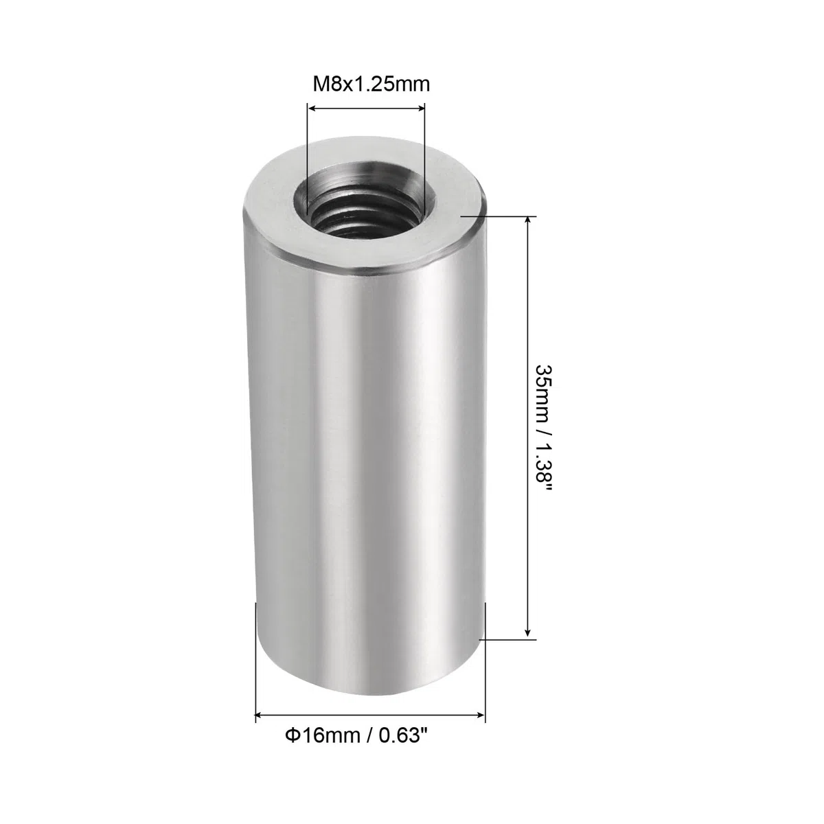 QUARKZMAN 5uds M8 Redondo Conector Tuercas, 304 Inoxidable Acero Acoplamiento Tuerca 35mm/1.38" Longitud Manguito Varilla Barra Perno Tuerca para Soporte, M8x35x16mm