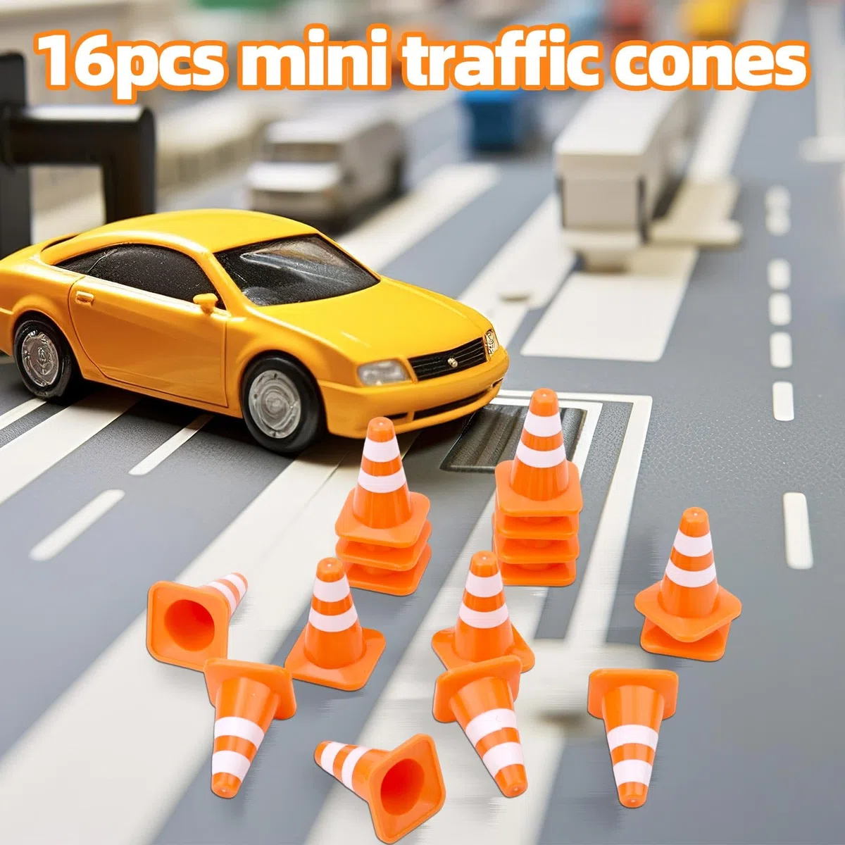 16 Uds Mini Conos de Tráfico, Pequeños Conos Seguridad para Construcción 3,5cm Señales Precaución Diminutas Mini Señales de Seguridad Vial Barricadas para Escenas Callejeras en Miniatura