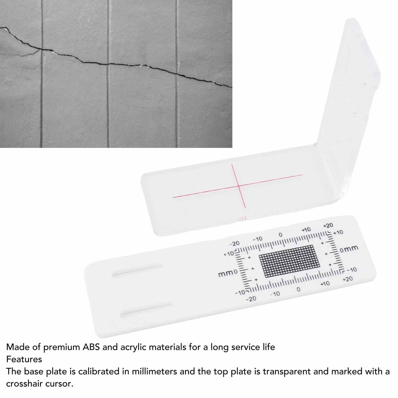 Monitor de Grietas para Paredes, Medidor de Calibre Acrílico y ABS, Kit de Seguimiento de Evolución con Tornillos y Manual, 2 Piezas