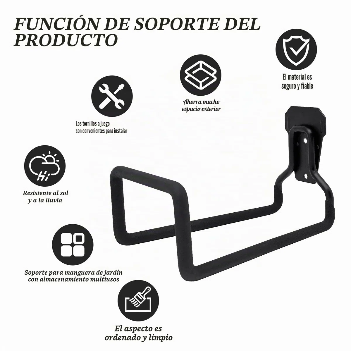 2 Piezas Soporte Manguera Jardin, de Montaje en Pared, Gancho de Almacenamiento Resistente para Jardín y Patio Exterior