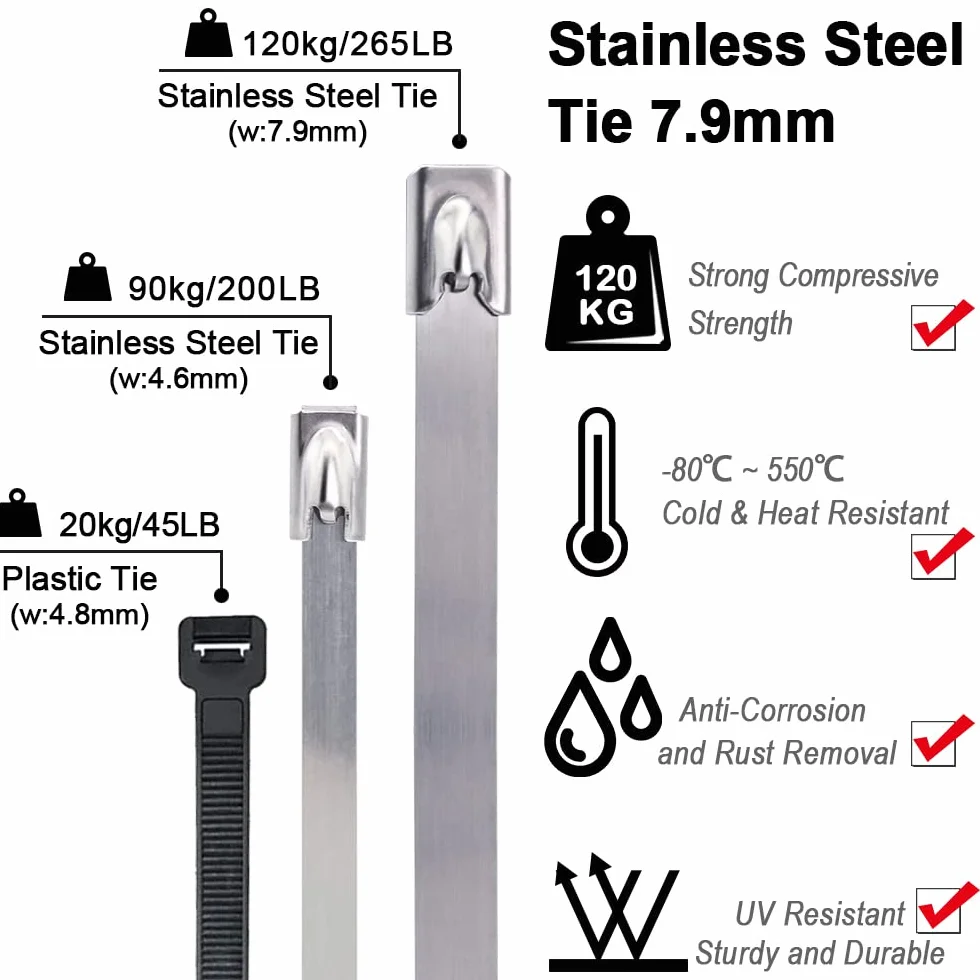 Bridas Metálicas Grandes 500 x 7.9 mm, Brida de Acero Inoxidable Abrazadera Metálica para Tubos - Resistencia a la Tracción 120 Kg | 30 Piezas Plateadas