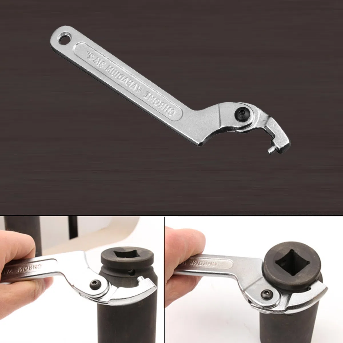 Llave De Gancho C Llave Inglesa Métrica Ajustable De Acero Cromado Vanadio Con Cabeza Redonda De 19-51 Mm Para Quitar Tuercas De Amortiguadores, Contadores De Agua, Maquinaria Y Equipos (1 Pezzo)