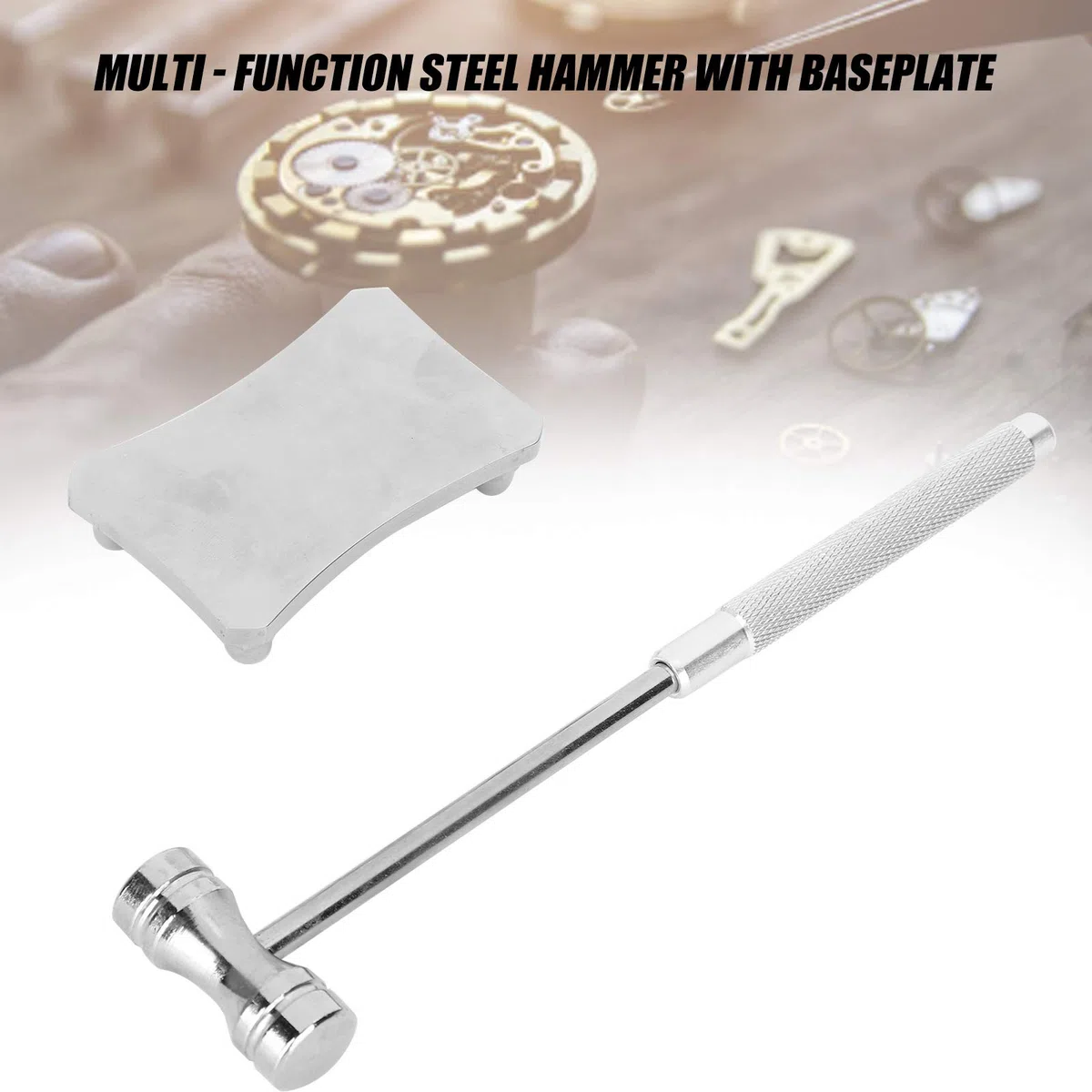 Martillo multifuncional de acero con doble cabeza, herramienta de mano para relojero con mango antideslizante