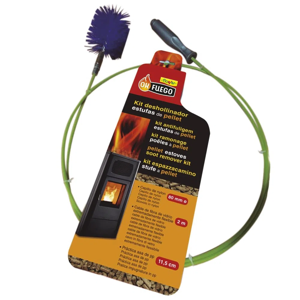 Flower - Deshollinador Mecánico para Estufas de Pellet | Kit de Limpieza 2 Metros | Erizo de Nylon 80mm | Fácil y Rápido | Eficiencia y Seguridad, Color Único