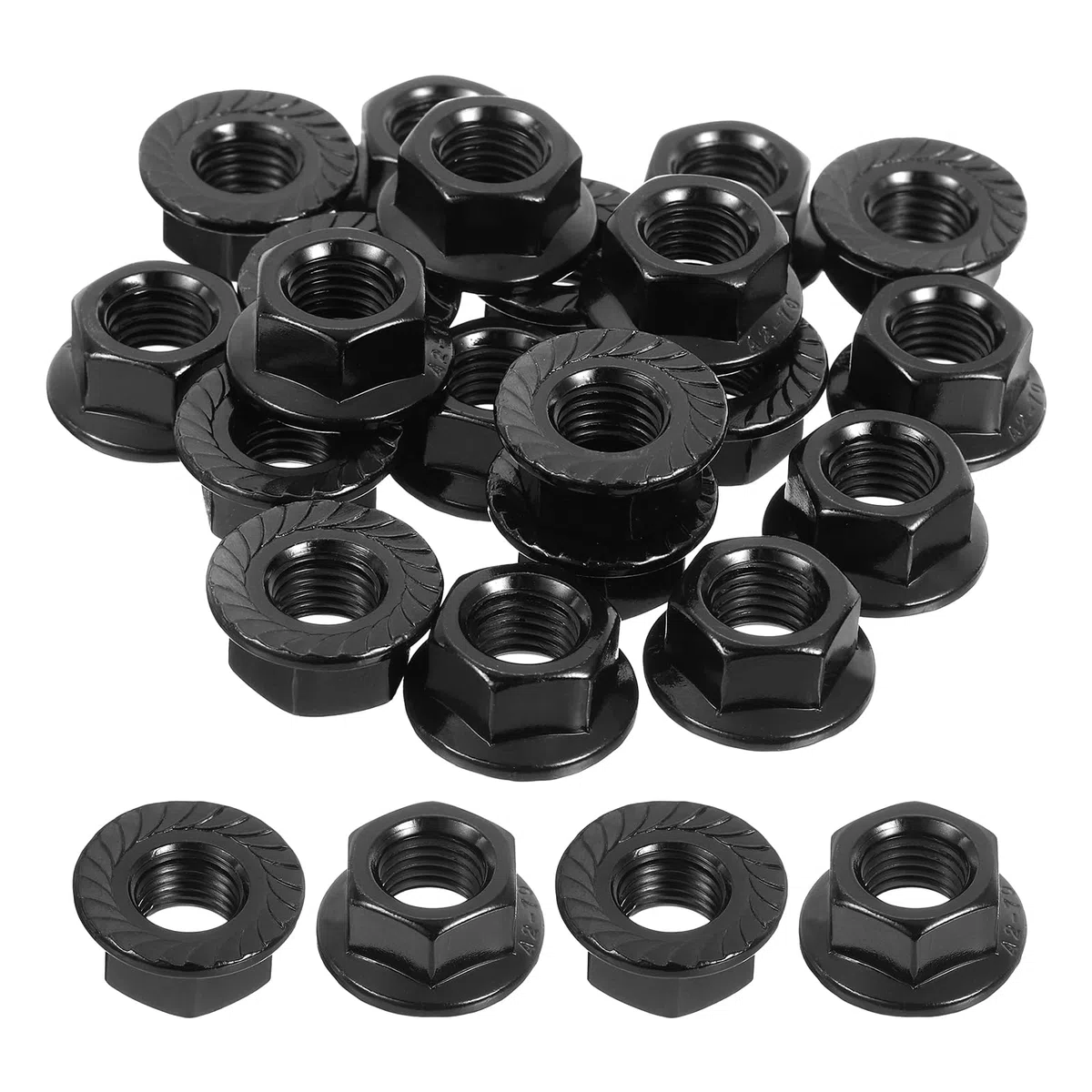 QUARKZMAN Tuercas Autoblocantes Hexagonales con Brida Estriada M10x1.25mm, 20 Piezas de Acero Inoxidable 304, Tuerca Métrica Hexagonal Antideslizante, Rosca Completae, Negro
