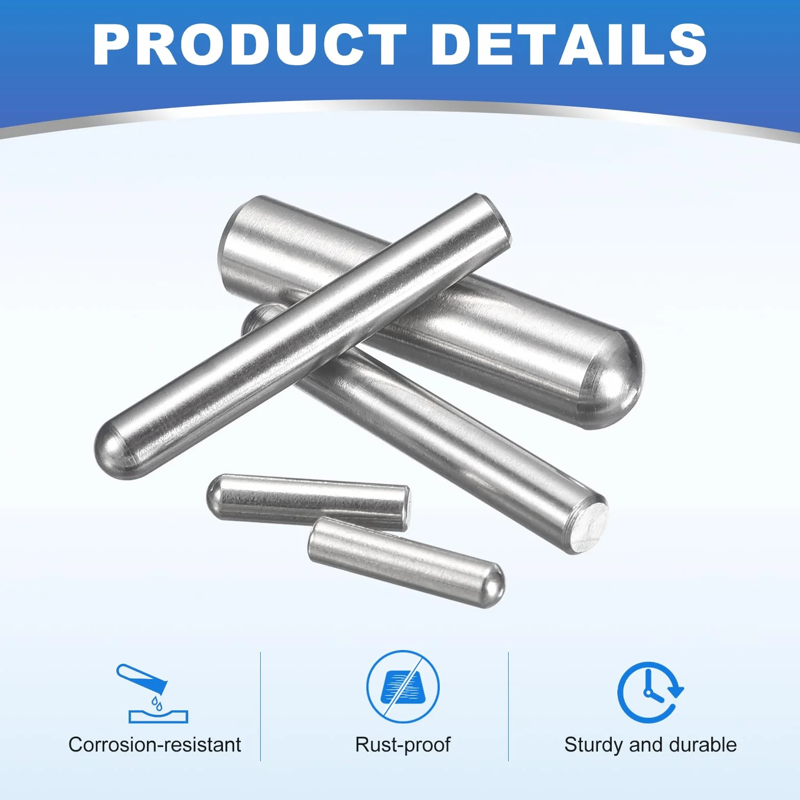 QUARKZMAN 20 Pz Pasadores 6mm X 50mm, 304 Acero Inoxidable Cilíndricos Con Cabeza Redonda Soporte Para Estantes Pasadores Localización Para Componentes Libreros Gabinetes, GB831, Plateado