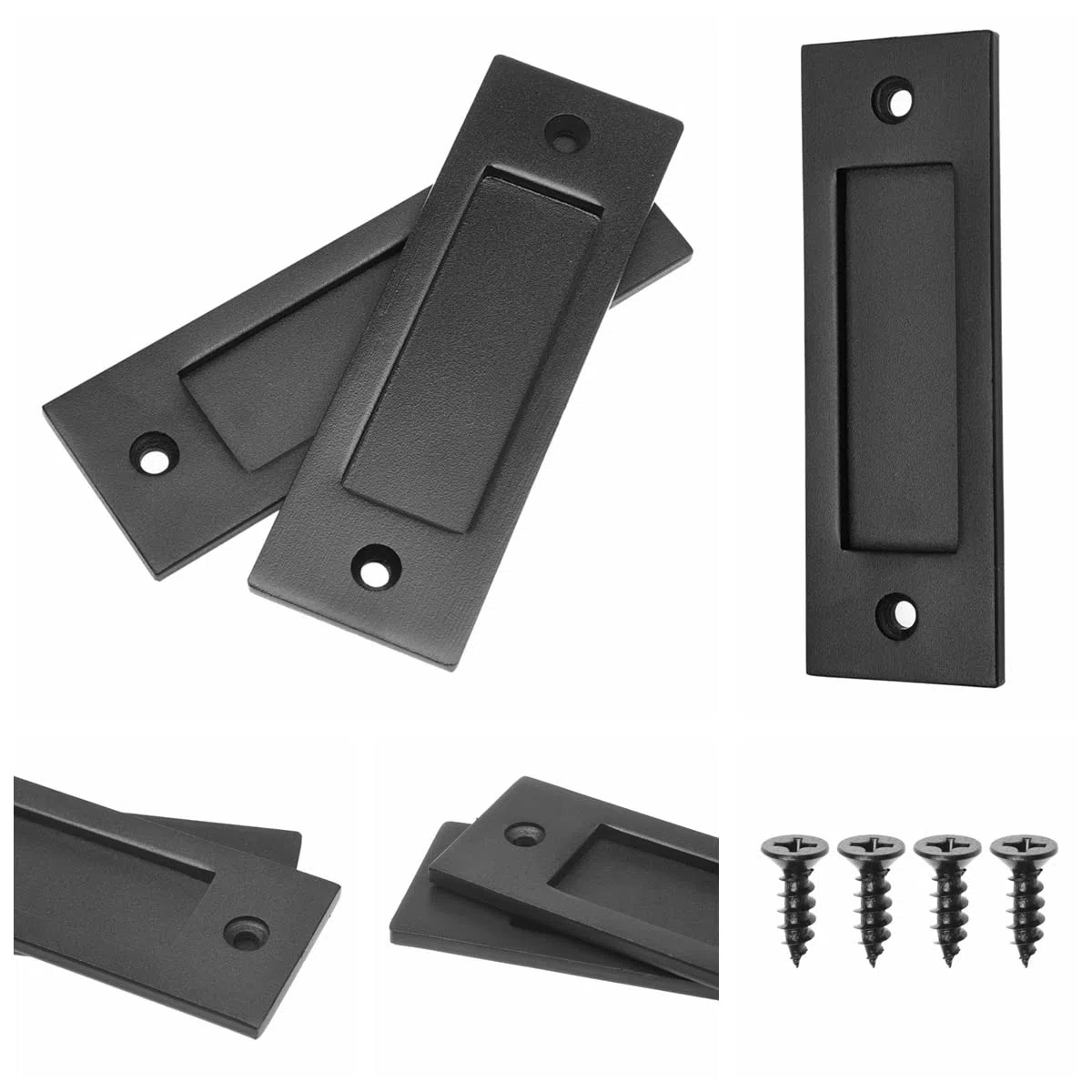 Eco-Fused 2x Tiradores de Dedo para Puertas Corredizas de Granero (Negro) con Tornillos Autorroscantes: Mango de Acero Sólido de 6 pulgadas con Base Plana - Fácil de Instalar