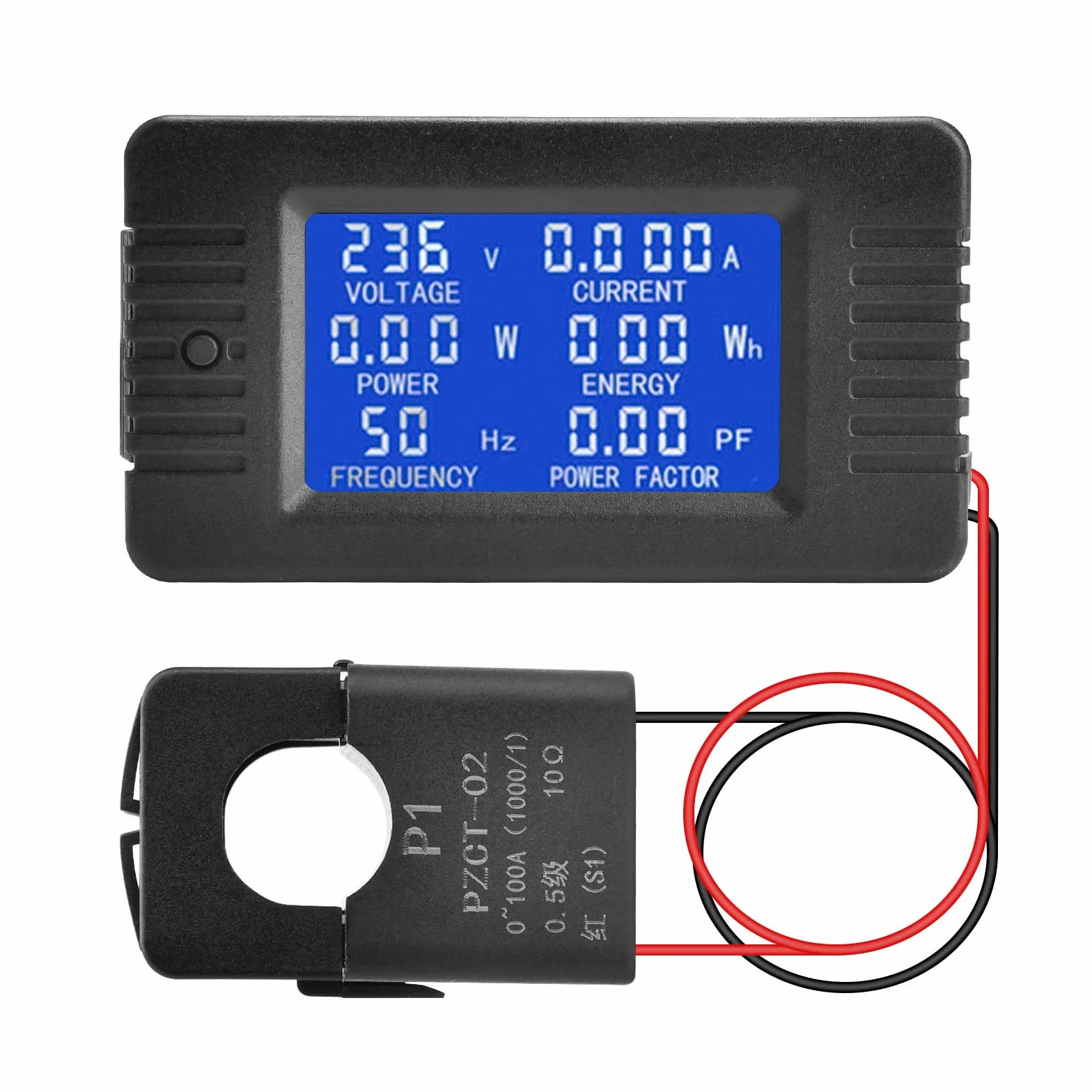 Aideepen LCD Amperímetro digital Voltímetro AC 80-260V 100A, Medidor de potencia 6 en 1 de electricidad para el hogar, Tipo abierto Medidor de energía CT