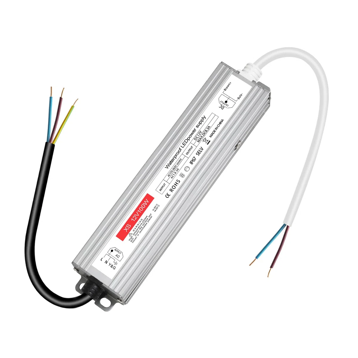 Transformador 220v a 12v, Transformador LED 12v 100w, IP67 Impermeable LED Driver, Fuente Alimentacion 12V 8.3A Constante, Sin ruido/sin parpadeo para bombillas y tiras LED MR16 GU5.3 MR11 G4