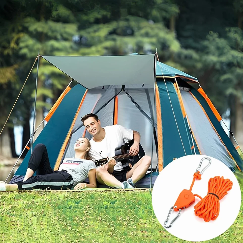4 Piezas Trinquete para Cuerda Ajustable de 4 m con Gancho, Rope Ratchet 4 mm, Suspensión para Lámpara de Planta, Tienda, Senderismo