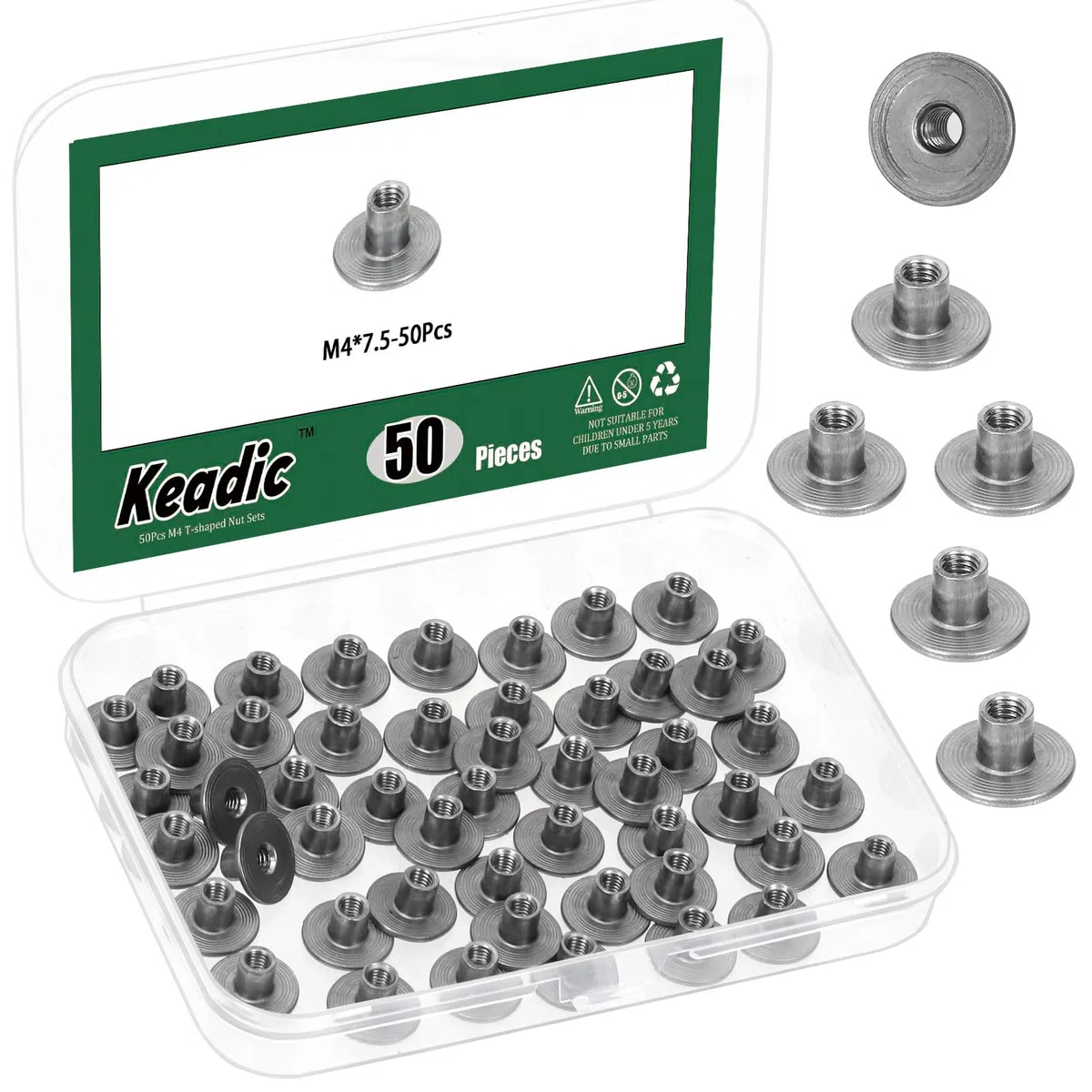 Keadic 50 tuercas en T M4 x 15 x 4 x 7,5 mm de acero al carbono, tornillos de montaje en T de acero al carbono, rosca hembra con tornillos de montaje