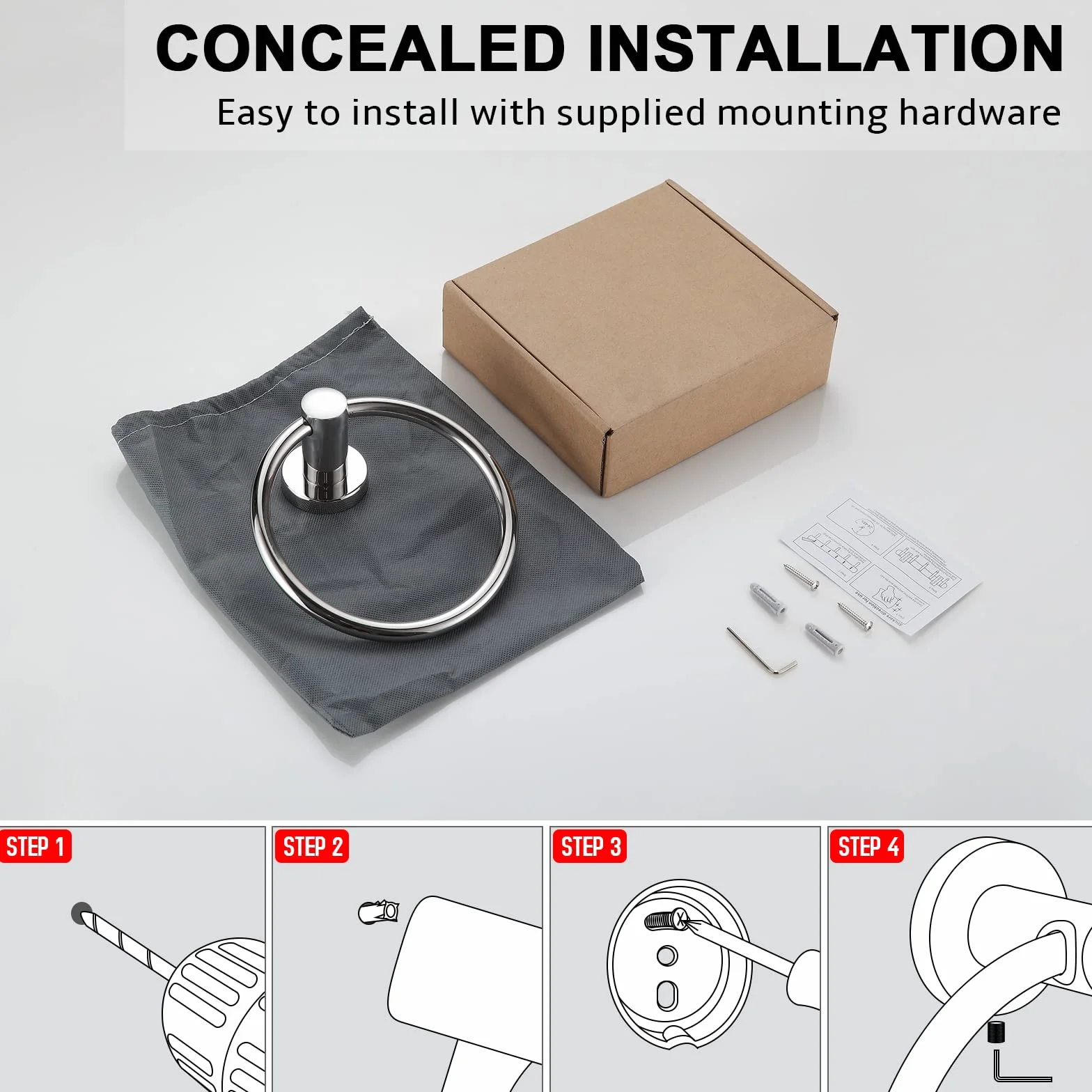 BGL Toallero de acero inoxidable 304 cromado de estilo contemporáneo, accesorios de baño (toallero)