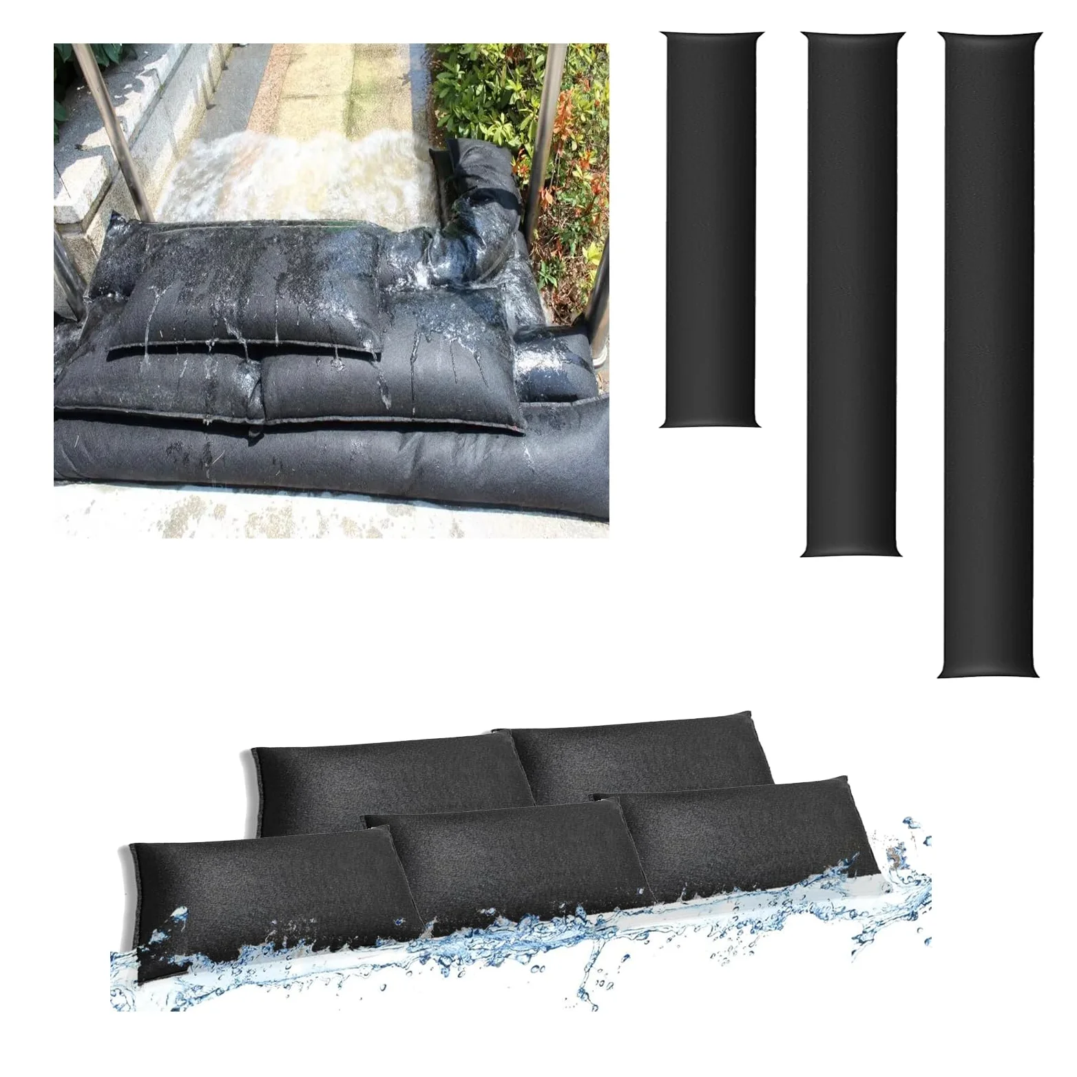 2 piezas Sacos Absorbentes de Agua, Barrera contra Inundaciones Barrera Anti Inundación Protección contra inundaciones para puerta de Garaje Sótano contra Lluvia intensa 90x20cm