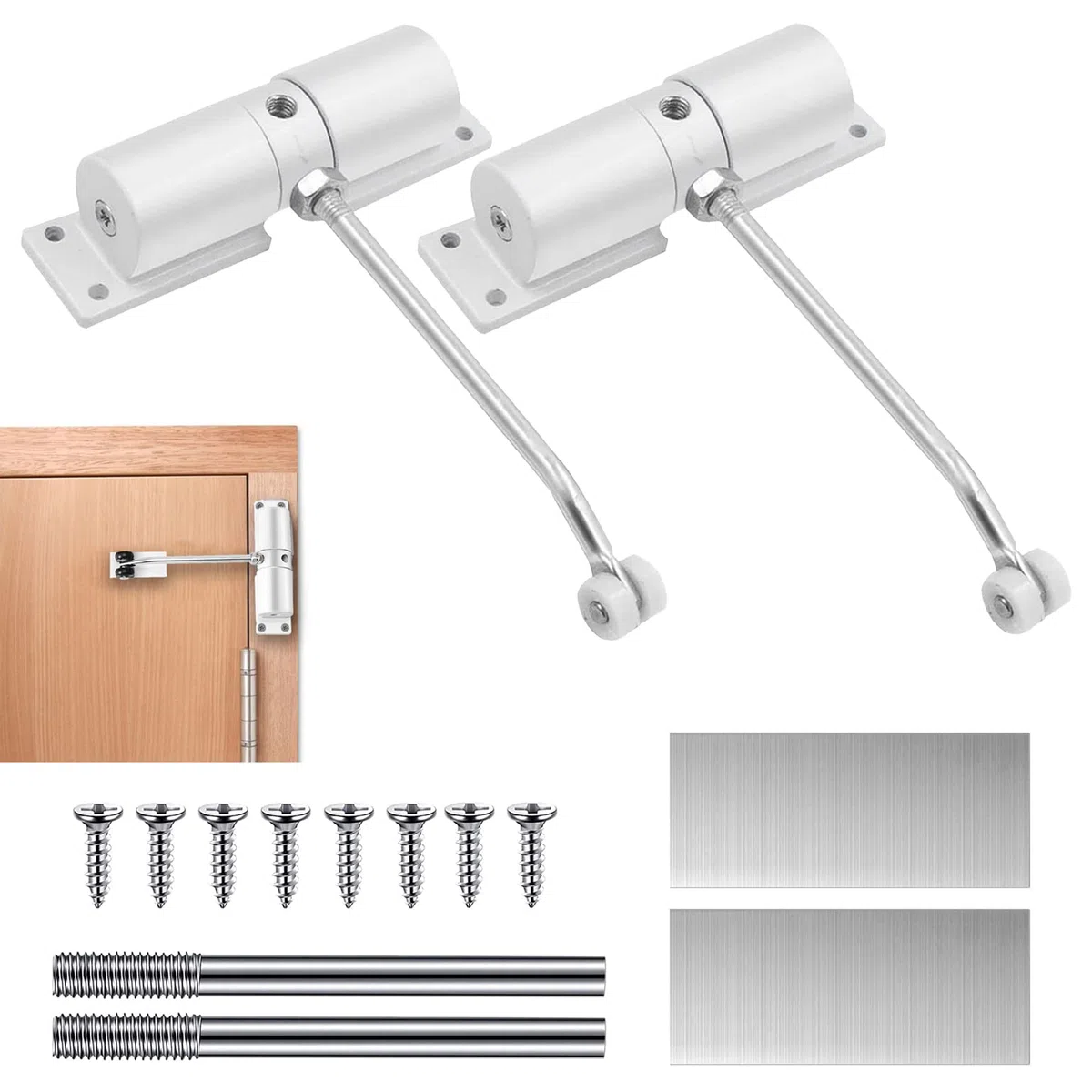 2 Piezas Muelle Cierrapuertas, Cierra Puertas Automático, Muelles para puertas de 40kg, con Varilla de Ajuste, Placa de Montaje y Tornillos, Fácil de Instalar, para Residencial/Comercial