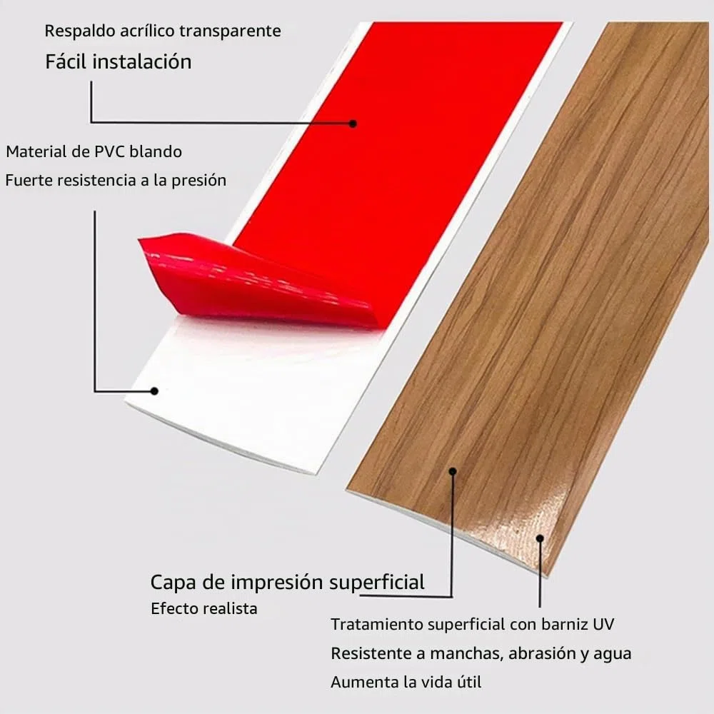 Roble amarillo, cinta autoadhesiva de PVC para bordes de puertas de madera, tira de transición flexible para suelos laminados, cubierta de juntas para puertas y suelos de vinilo
