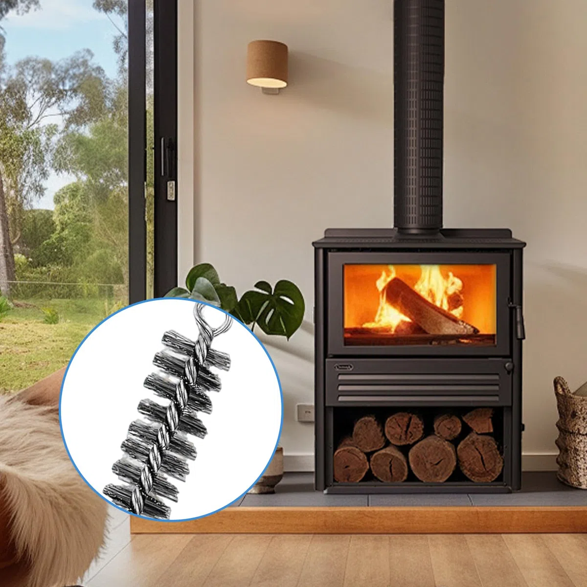 Juego de 5 cepillos para tubos de estufa, cepillo de limpieza, pasamontañas, cepillo de chimenea para chimenea, para tubos y limpieza, incluye 4 cepillos y 1 cable de acero
