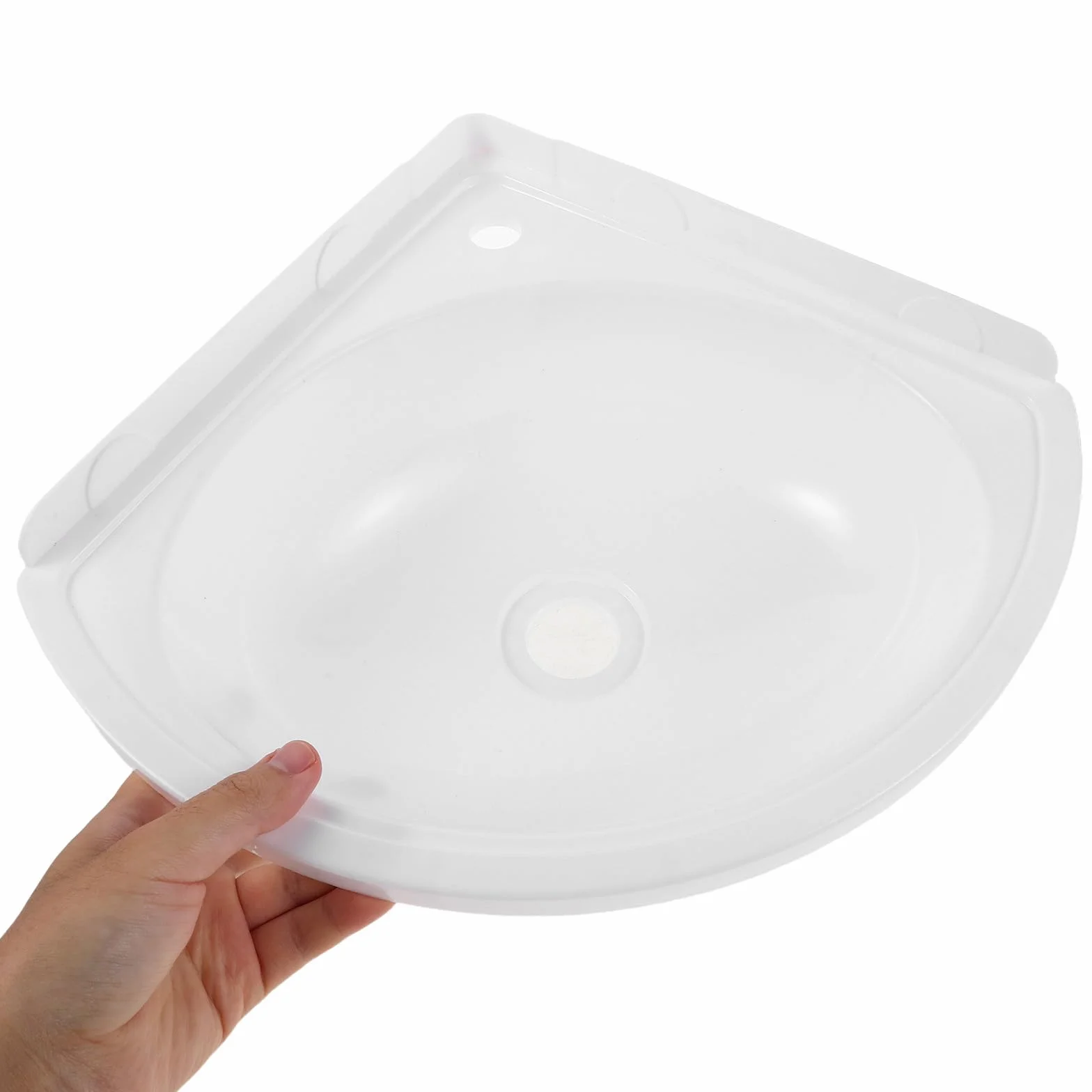 Lavabo Triangular de Esquina Blanco de Plástico, Pequeño y Montado en Pared, Fácil Instalación para Baños Compactos y Balcones Modernos