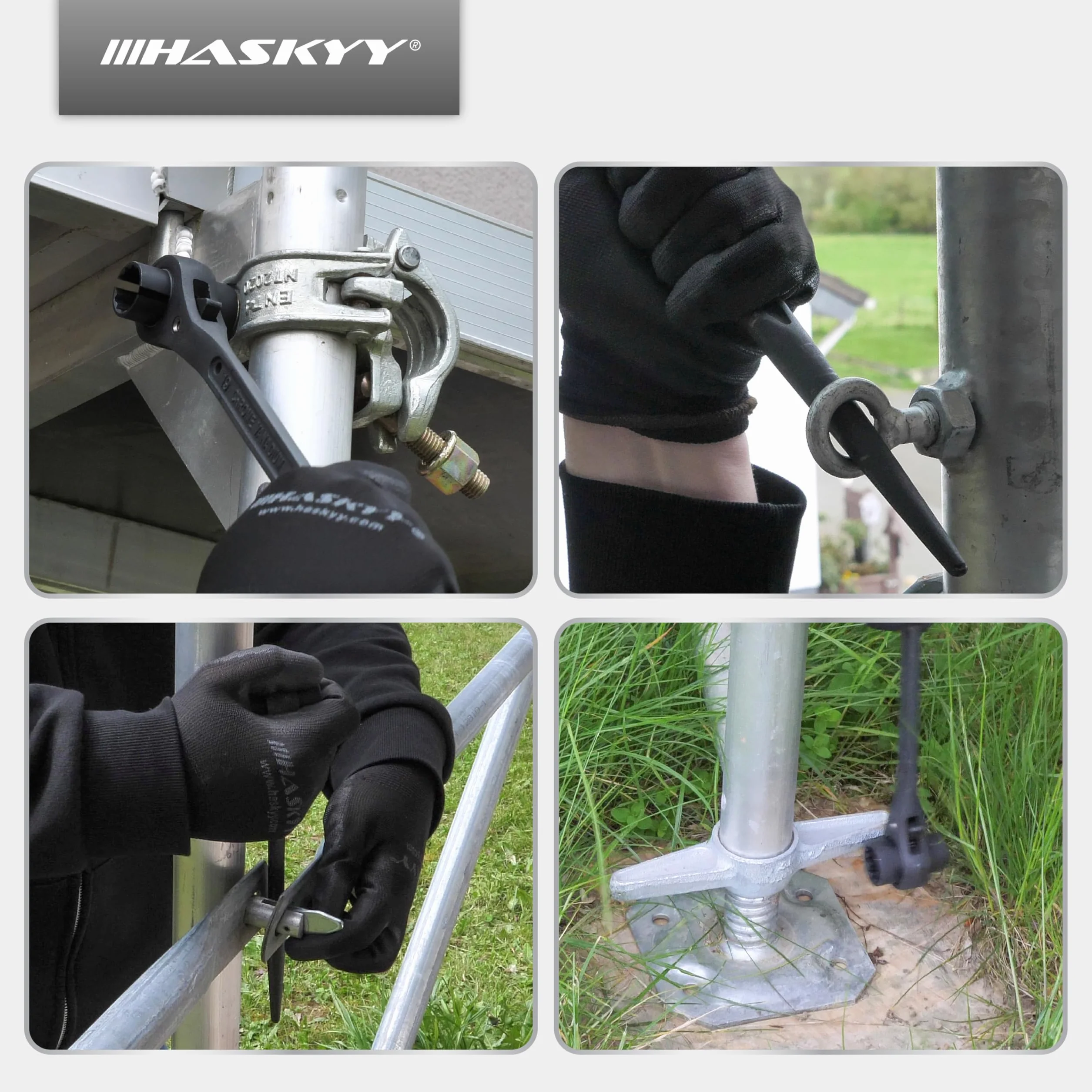 HASKYY Llave de trinquete para andamios con ranura para tuerca de ala de 19/22 mm, trinquete y llave inglesa convertible derecha/izquierda - Doble punta 4 en 1 herramienta
