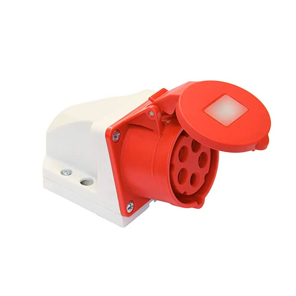 Base Superficie 32A 400V 3P+N+T Rojo, ideal para instalaciones eléctricas, ofrece conexión segura y eficiente en exteriores.