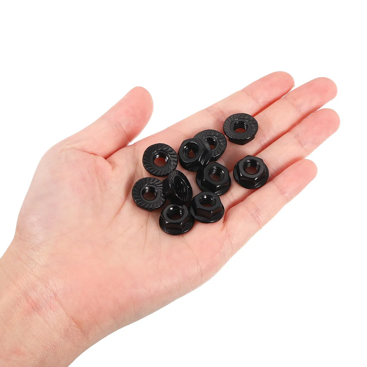 QUARKZMAN Tuercas Autoblocantes Hexagonales con Brida Estriada M10x1.25mm, 20 Piezas de Acero Inoxidable 304, Tuerca Métrica Hexagonal Antideslizante, Rosca Completae, Negro