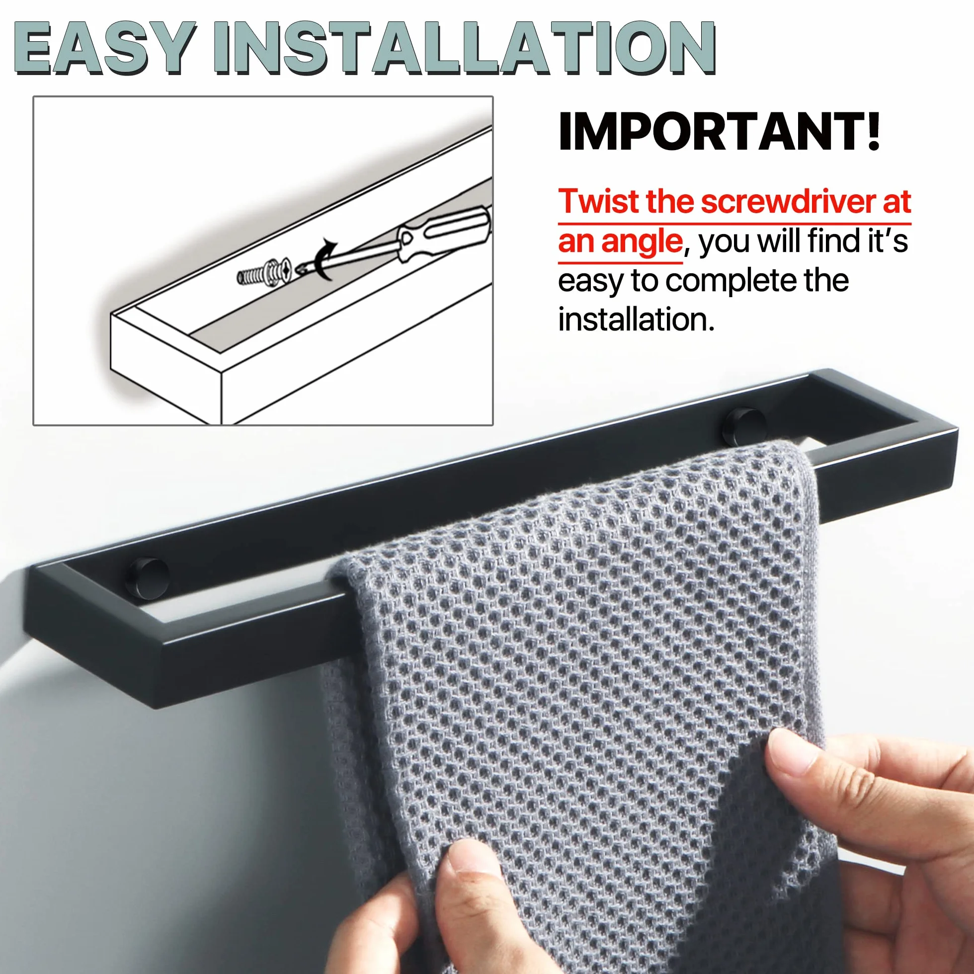 SAYAYO Toallero Negro Adhesivo Acero Inoxidable 30cm para Baño y Cocina