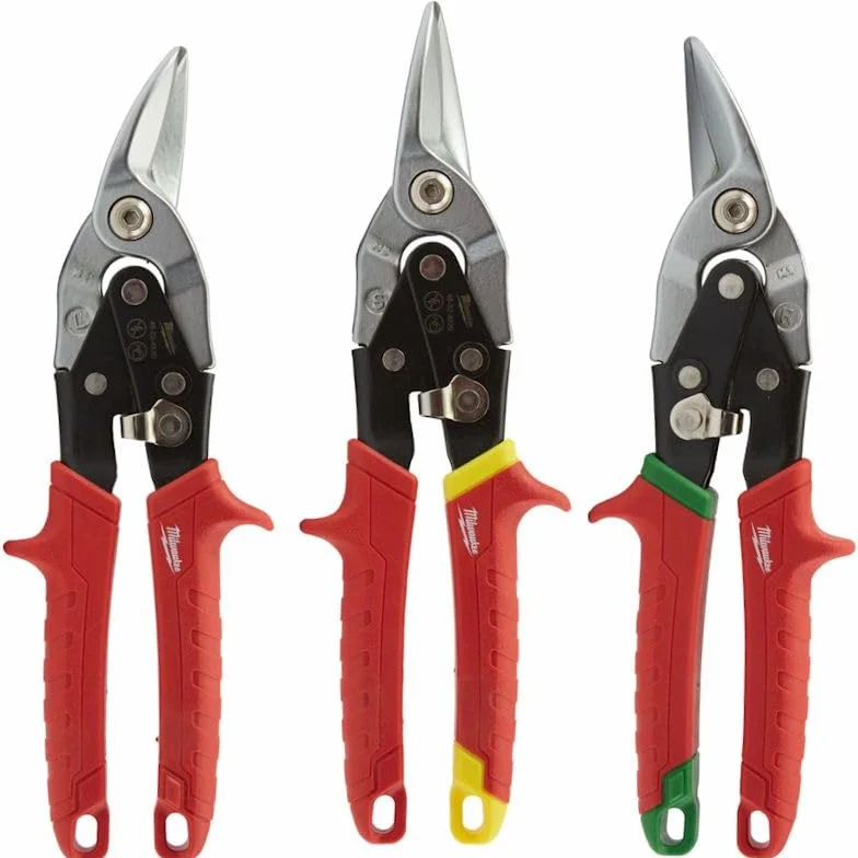 Milwaukee Metal Snips 48224533 - Juego de tijeras para chapa, derecha, izquierda y recta, set 3 unidades