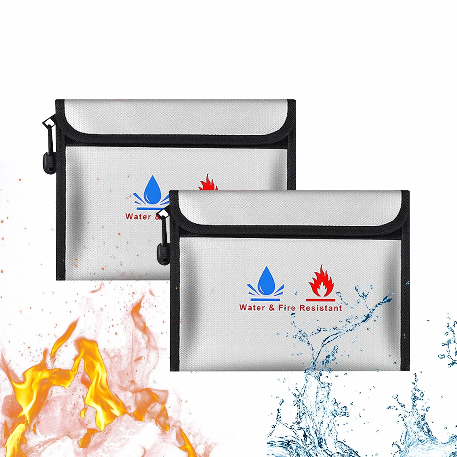 2 bolsas ignífugas para documentos, 23 x 17,5 cm, impermeable e ignífuga, para documentos, dinero, pasaporte, archivos bancarios y dinero en efectivo (gris)