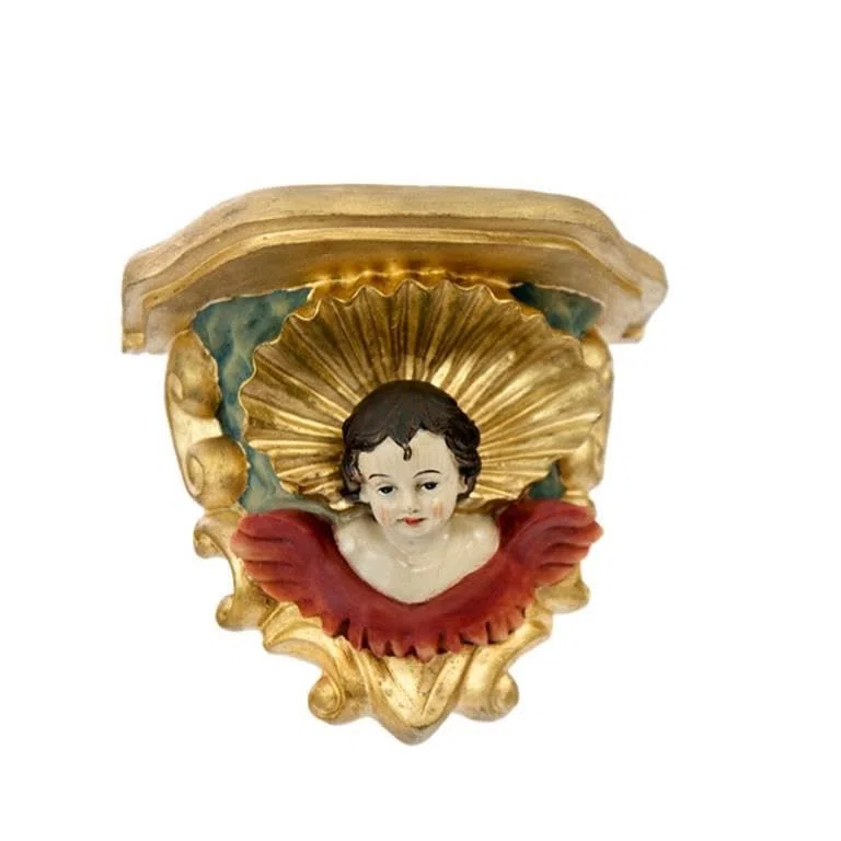 Mensula Resina Dorada con Cabeza de Angel 9x5x9cms