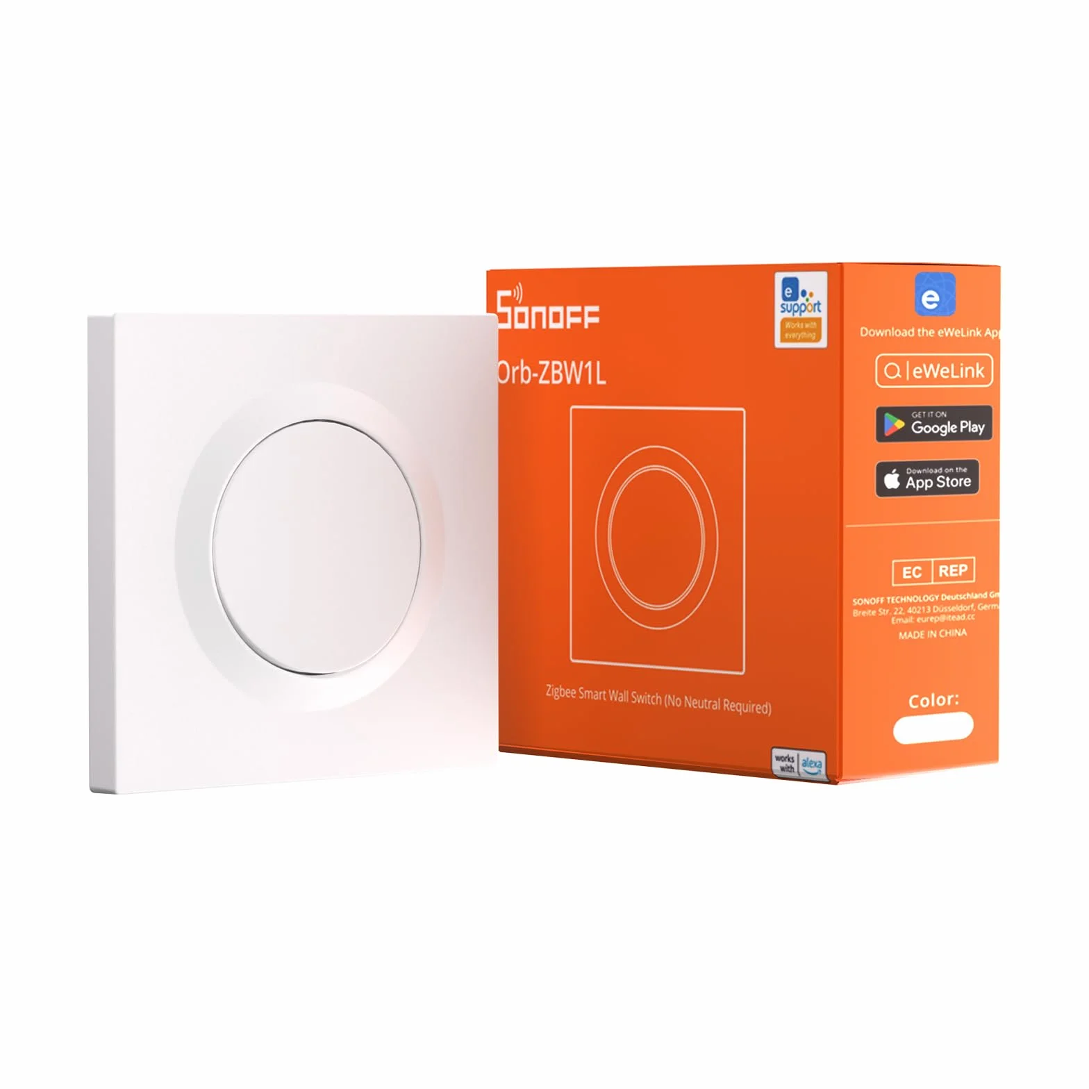 SONOFF Fusion, Orb-ZBW1L(ZBMINIL2-E) Interruptor de Pared Inteligente Zigbee 3.0, Sin Cable Neutro, 1 Grupo, Compatible con Alexa y Google Assistant, Carga 6A, Compatible con Home Assistanta