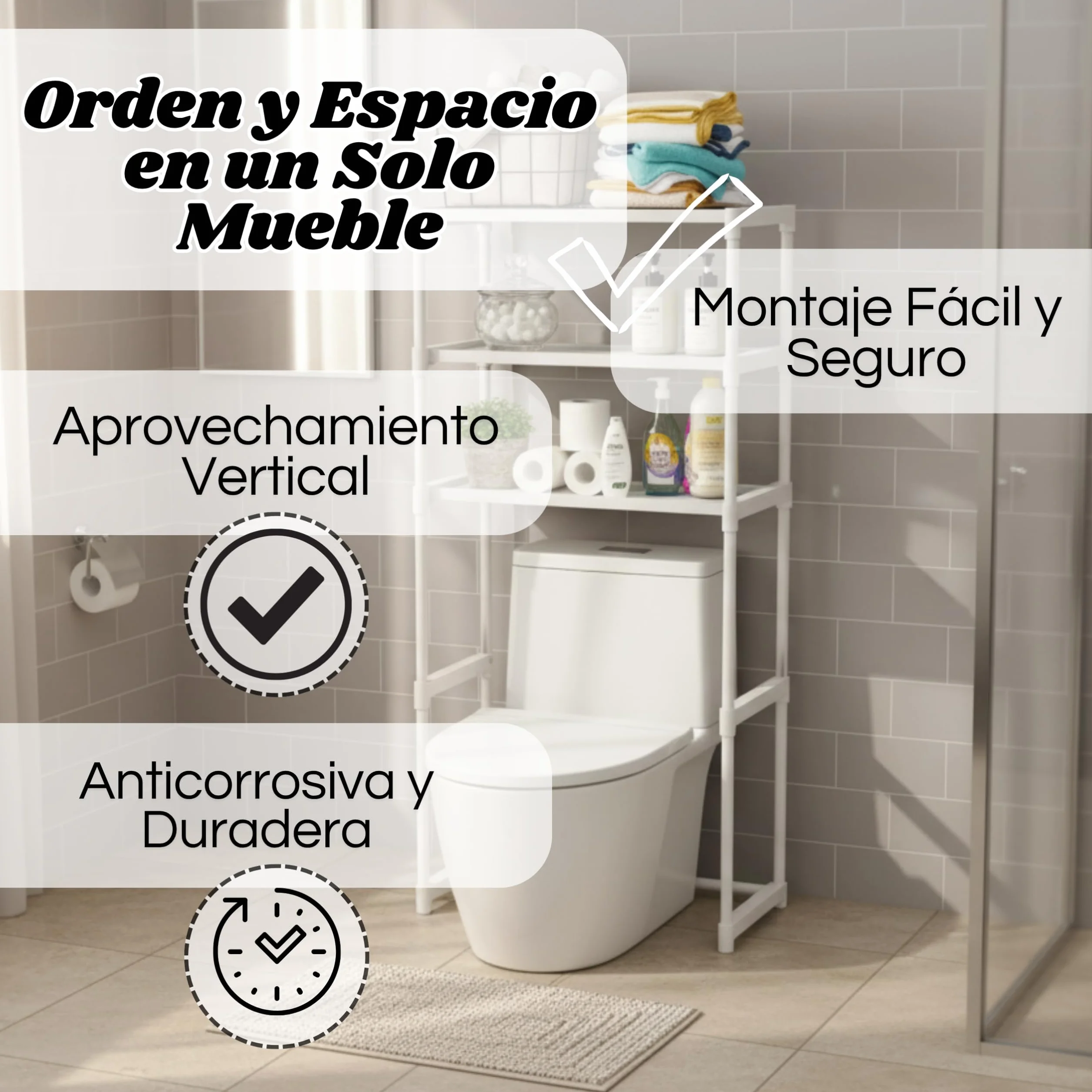 Weida | Estantería Baño-Lavadora | con 2 Baldas de Almacenamiento | Estructura metálica Resistente, diseño Moderno y Compacto para Ahorrar Espacio | Color Blanco (63.5cm-30cm-132cm)