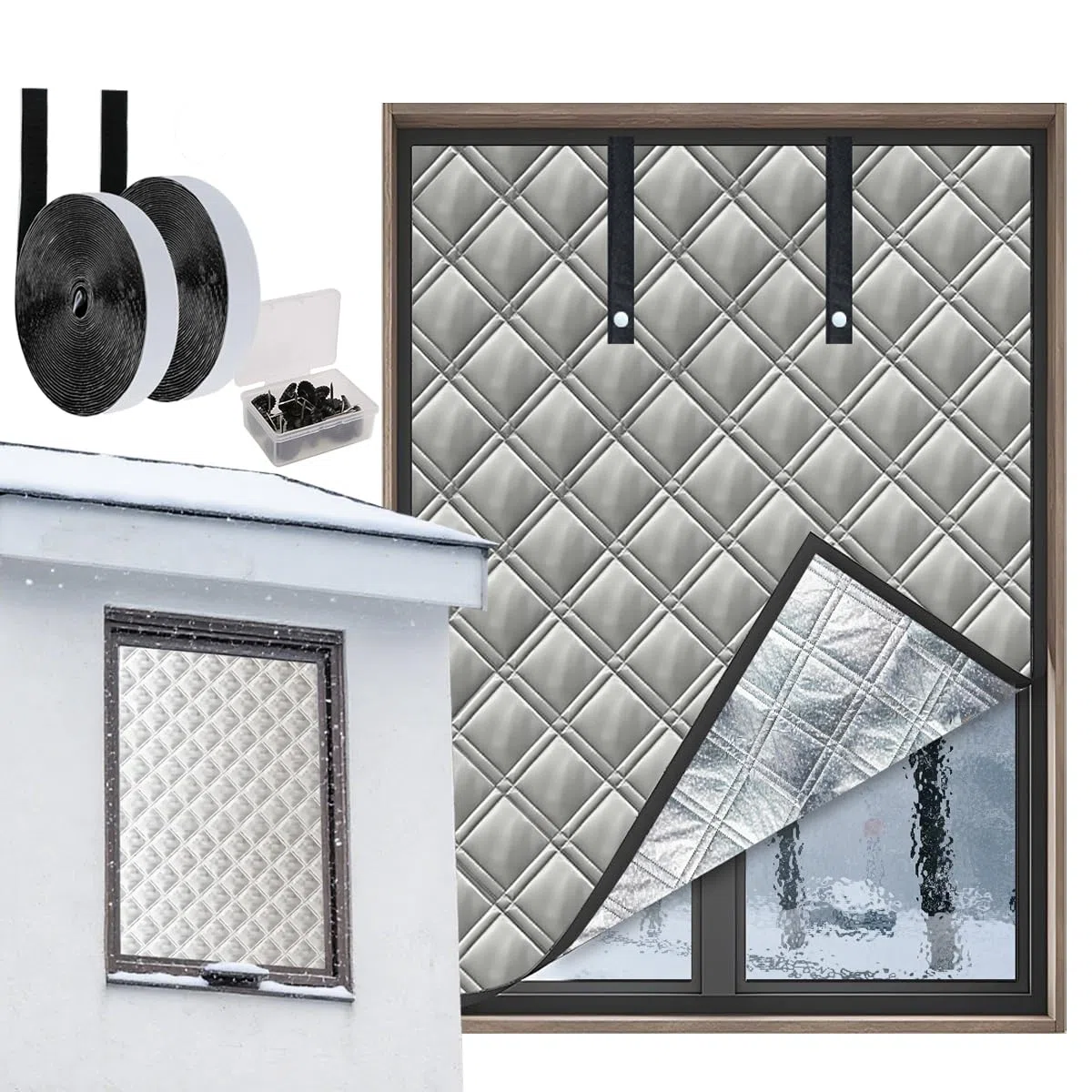 Cubierta de ventana aislada de invierno de 120 x 160 cm, mantiene el frío o el calor fuera, ruido resistente al viento, kit de aislamiento de ventana de edredón grueso para mantener el calor en