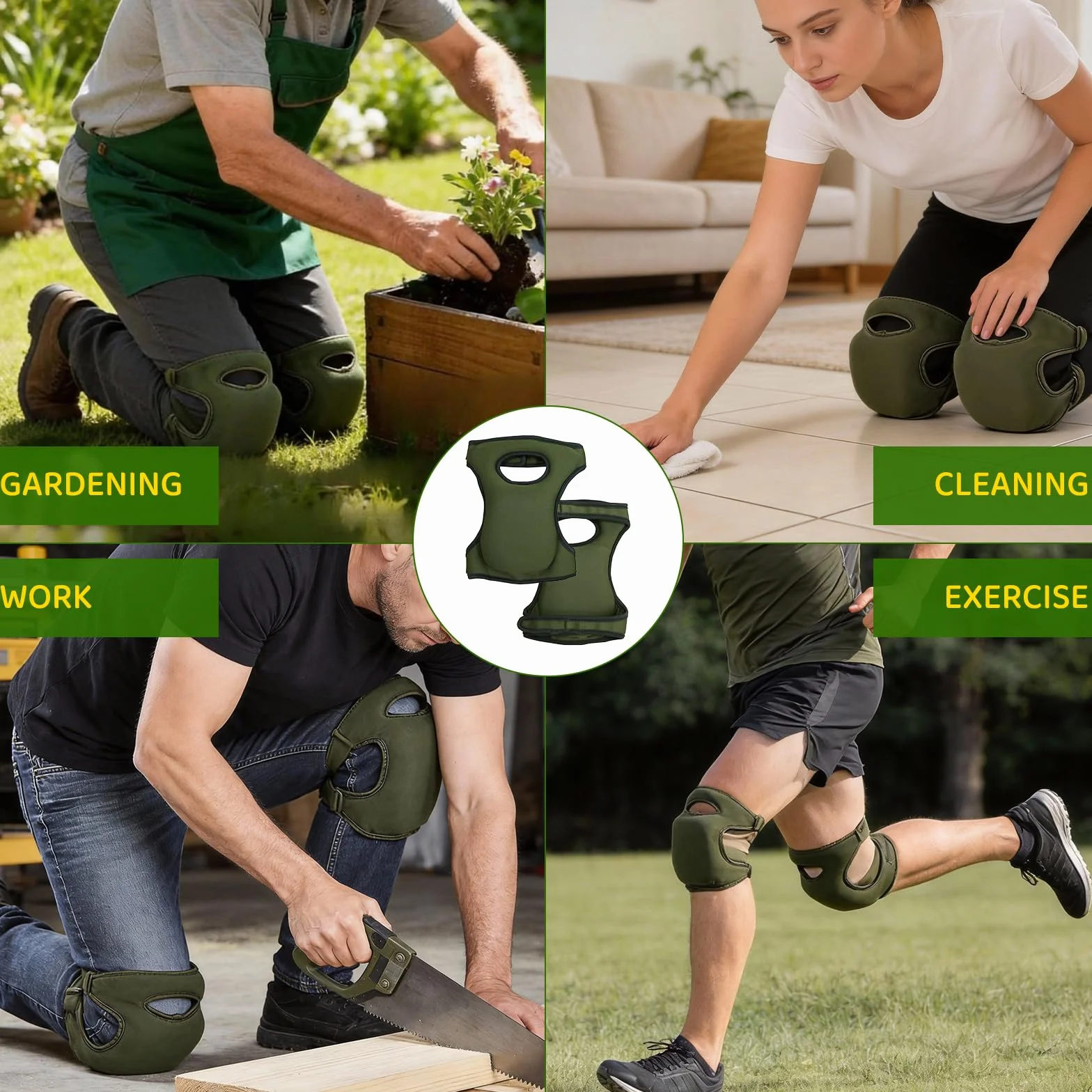 Rodilleras de Jardinería Ajustables, Protector de Rodilla para Jardín, Limpieza y Mantenimiento, Verde