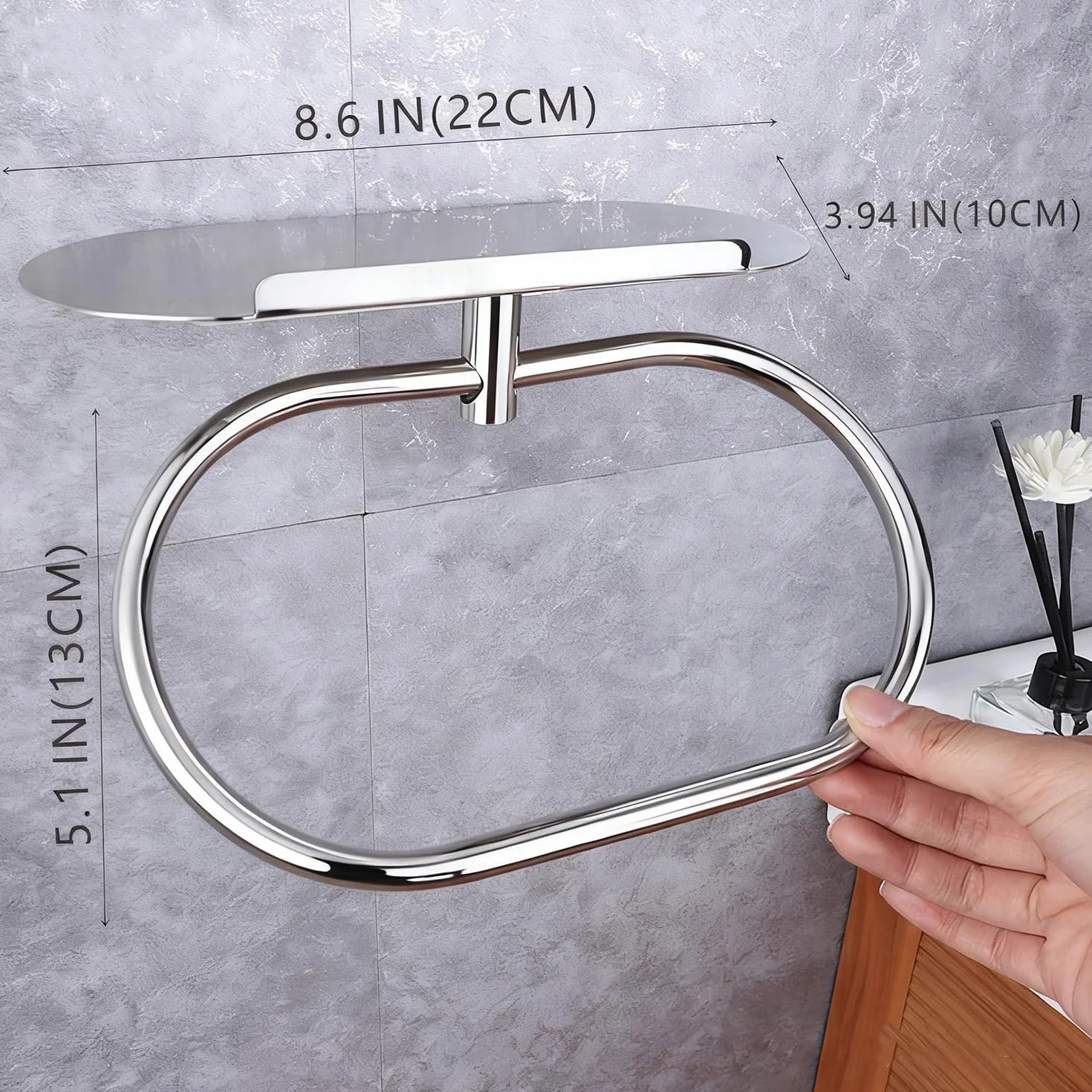 Anillo de Toalla con Estante de Acero, Soporte Adhesivo de Acero Inoxidable, Anillo de Toalla de Mano Autoadhesivo para Baño, Colgador de Toallas Montado en la Pared para Baño (Cromado)