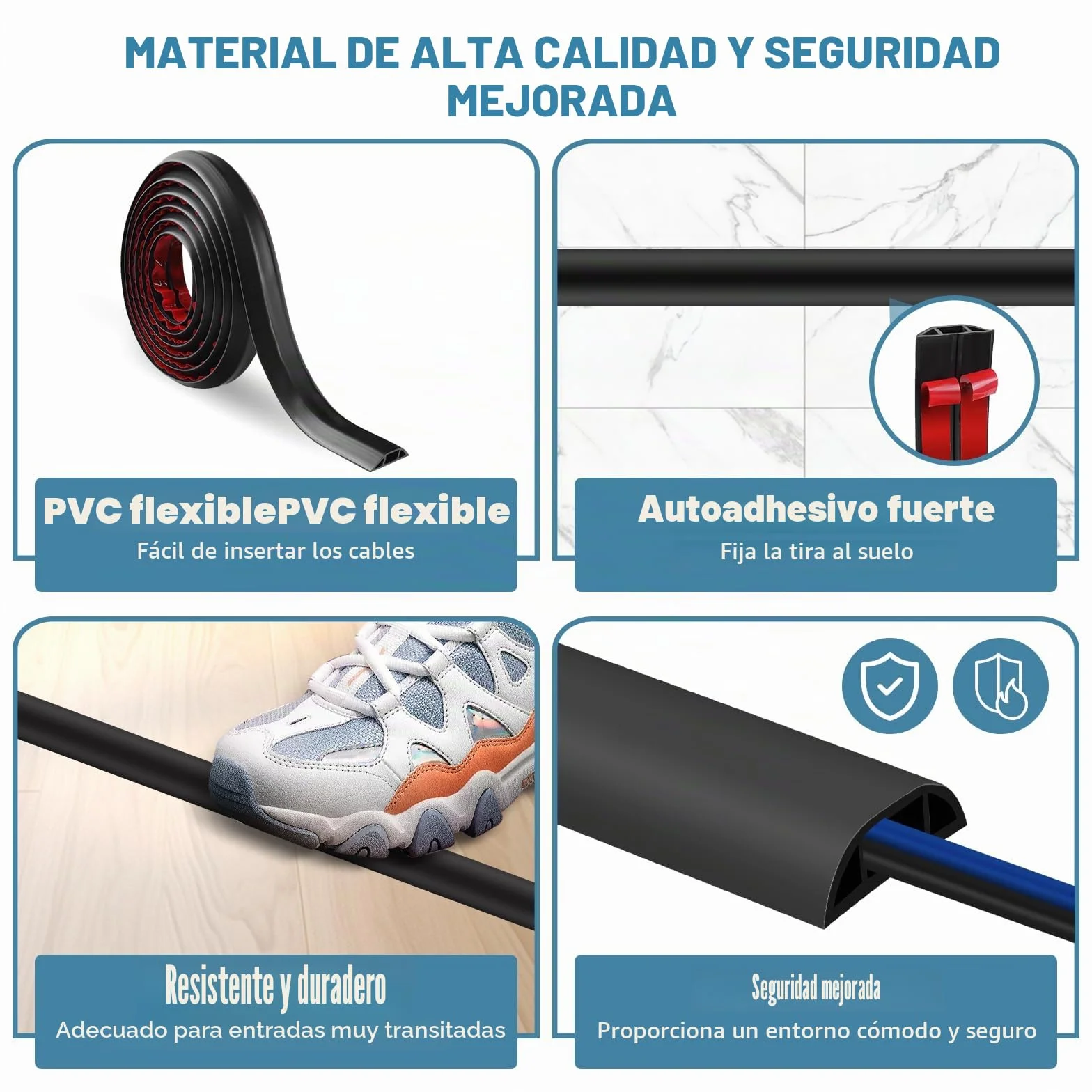 Canaletas para Cables Adhesivas, Madera Pasacables Suelo Goma, Canaleta Cables, para Uso en Oficinas, Escuela, Almacén, Conciertos, Etc, para Proteger Los Cables Evitar Riesgos deTropiezo