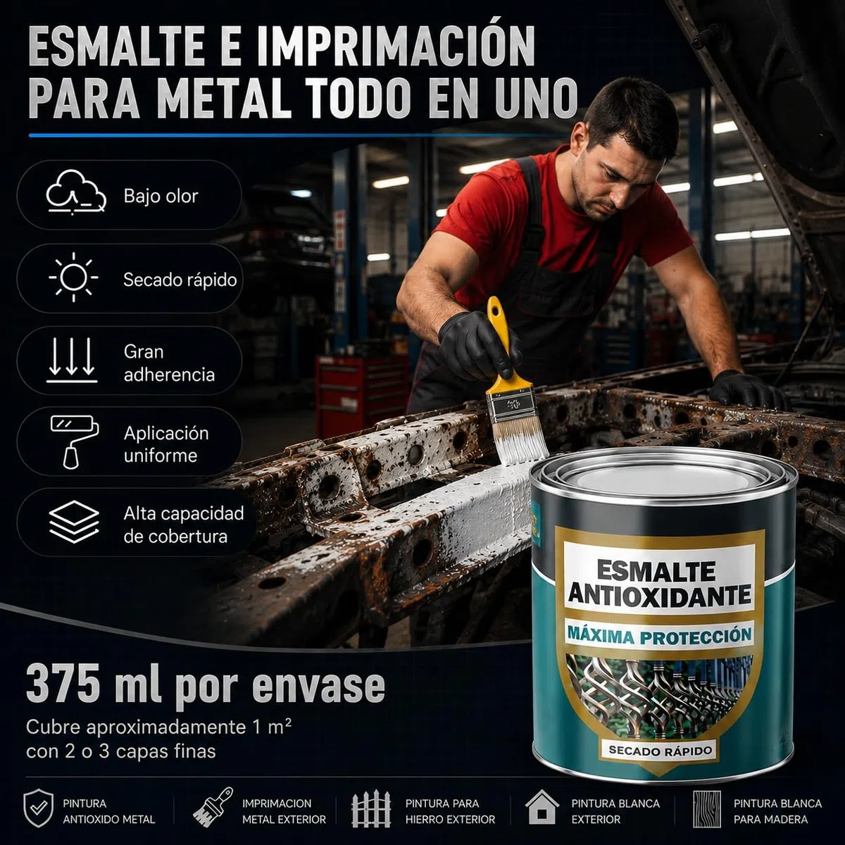 SPSIL Esmalte Antioxidante Plata 750ml Directo sobre Óxido Pintura Antióxido Metal Hierro Uso Exterior e Interior