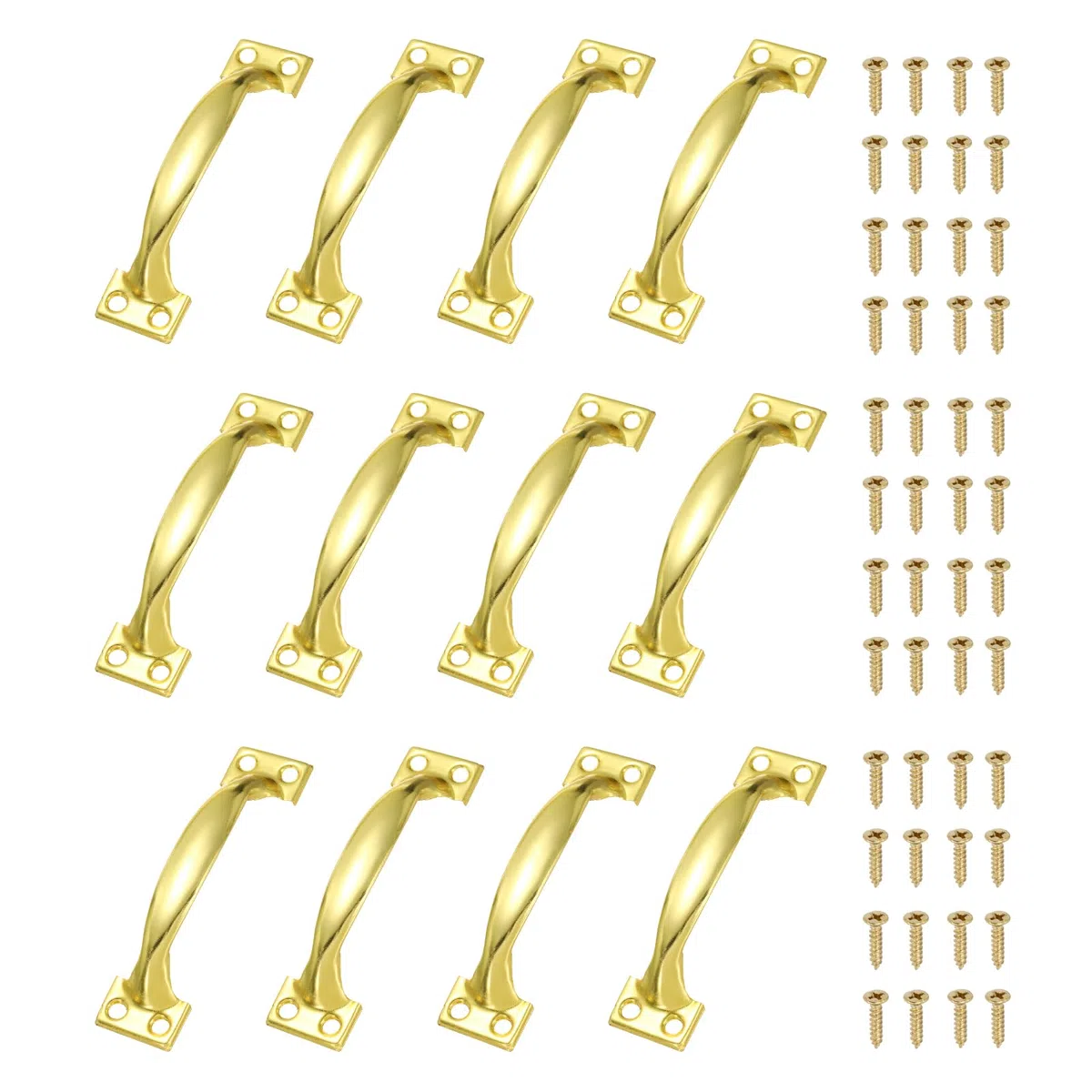 QUARKZMAN 12 Pcs Tiradores De Puerta, 98mm/3.9 Pulgadas Tiradores Vintage Con Tornillos Para Muebles Armario Cómoda Cajón Ropero, Tiradores De Metal Curvos Color Dorado