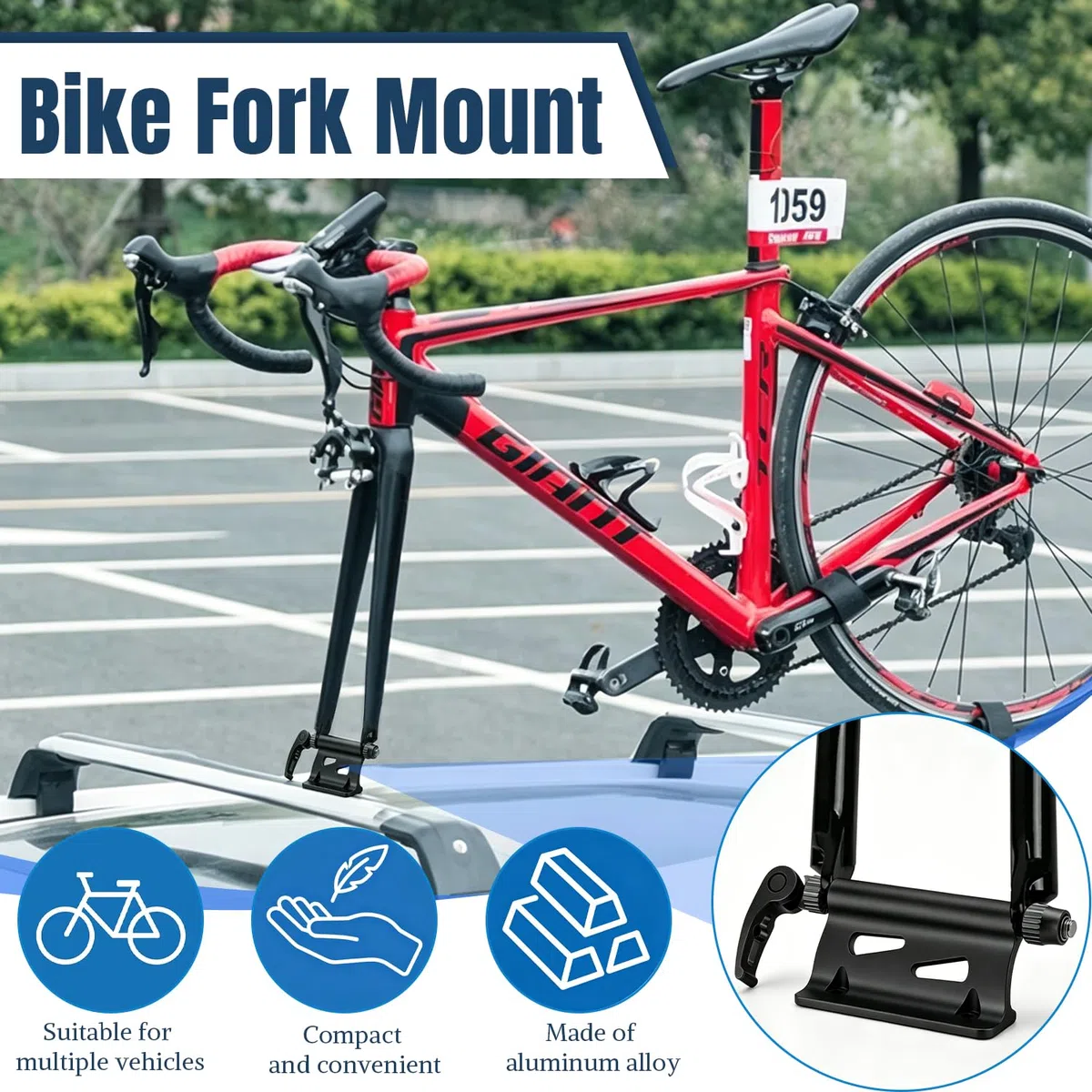 1 Soporte para Horquilla de Bicicleta Aluminio Accesorio Porta Bicicleta para Coche para Cierre rápido 9 mm con Cinta de Velcro y Tuercas para fijación Segura en tableros de Madera y Suelos de Garaje