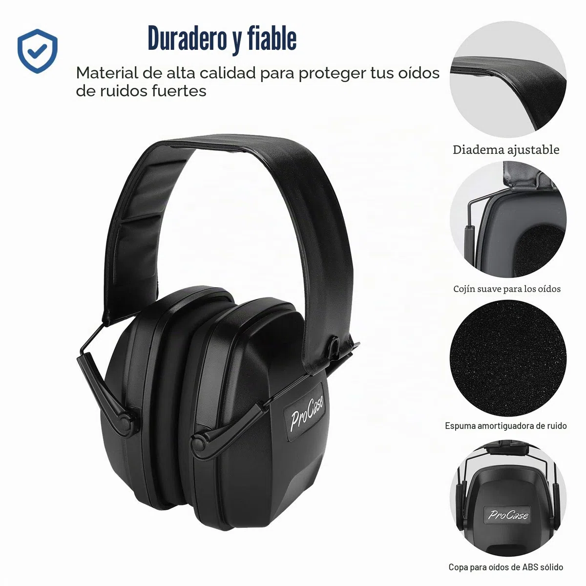 Procase Orejeras Profesionales de Reducción de Ruido, SNR 34 dB Cascos Ajustables Antiruidos para Disparos, Orejeras con Bloqueo de Sonido para Caza, Maquinaria de Construcción, Trabajo, Siega -Negro