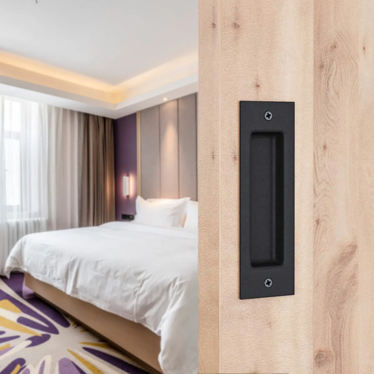 Eco-Fused 2x Tiradores de Dedo para Puertas Corredizas de Granero (Negro) con Tornillos Autorroscantes: Mango de Acero Sólido de 6 pulgadas con Base Plana - Fácil de Instalar